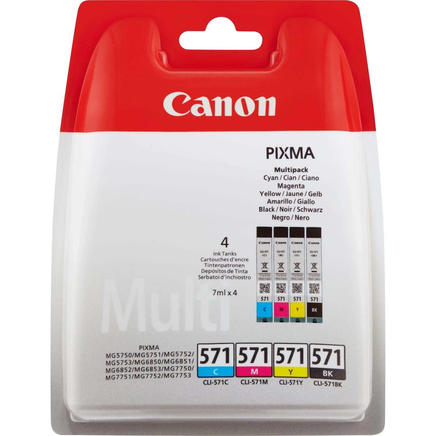 Canon CLI-571 Multipack cartucho de tinta 4 pieza(s) Original Negro, Cian, Magenta, Amarillo