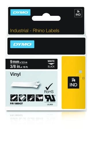 Dymo 1805437 IND Rhino cinta vinilo blanco sobre negro 9 mm (original)