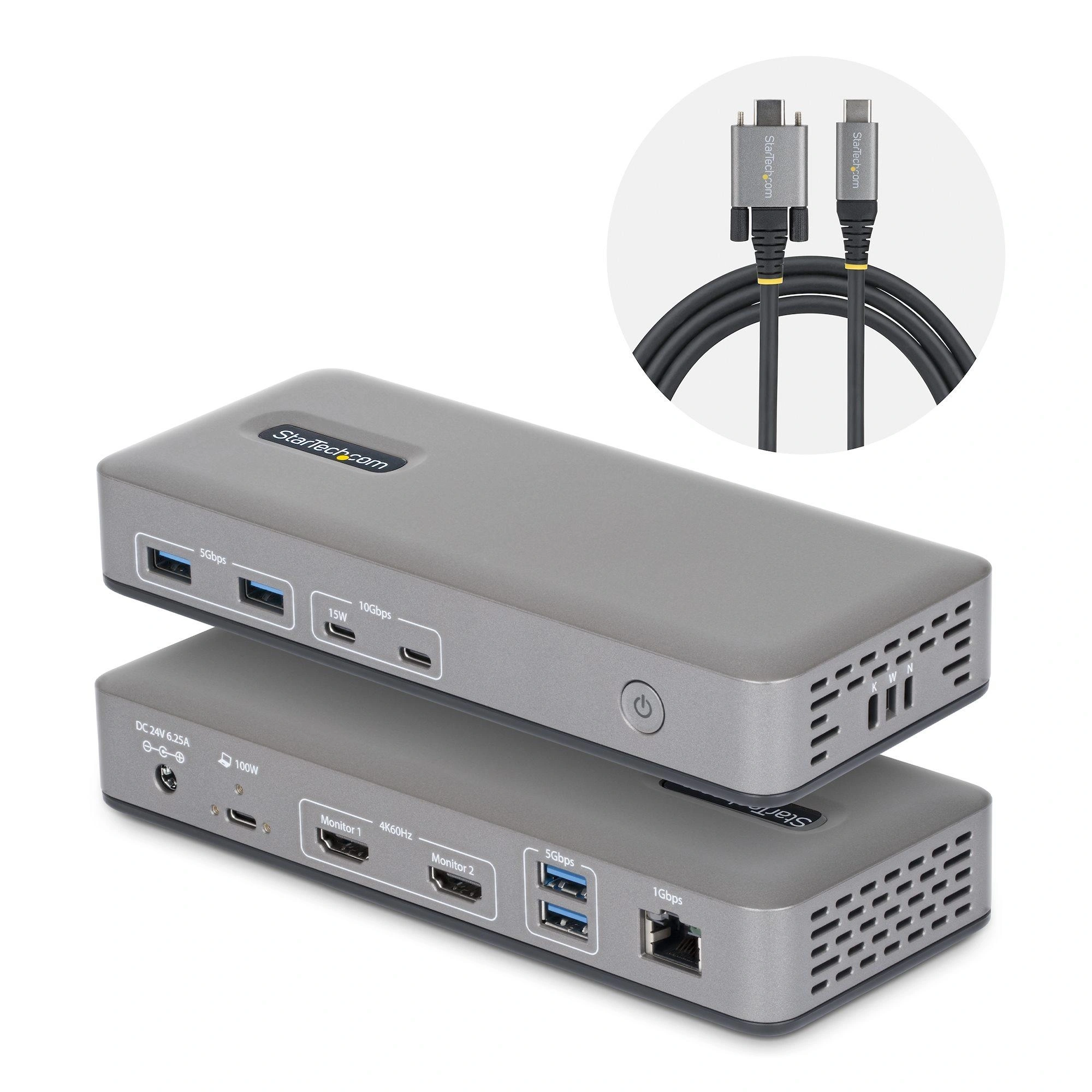 StarTech.com Docking Station USB-C de 2 Monitores HDMI - 4K 60Hz - Red Ethernet de 1Gbps - Dock Multipantalla - PD de 100W para Carga de Portátil