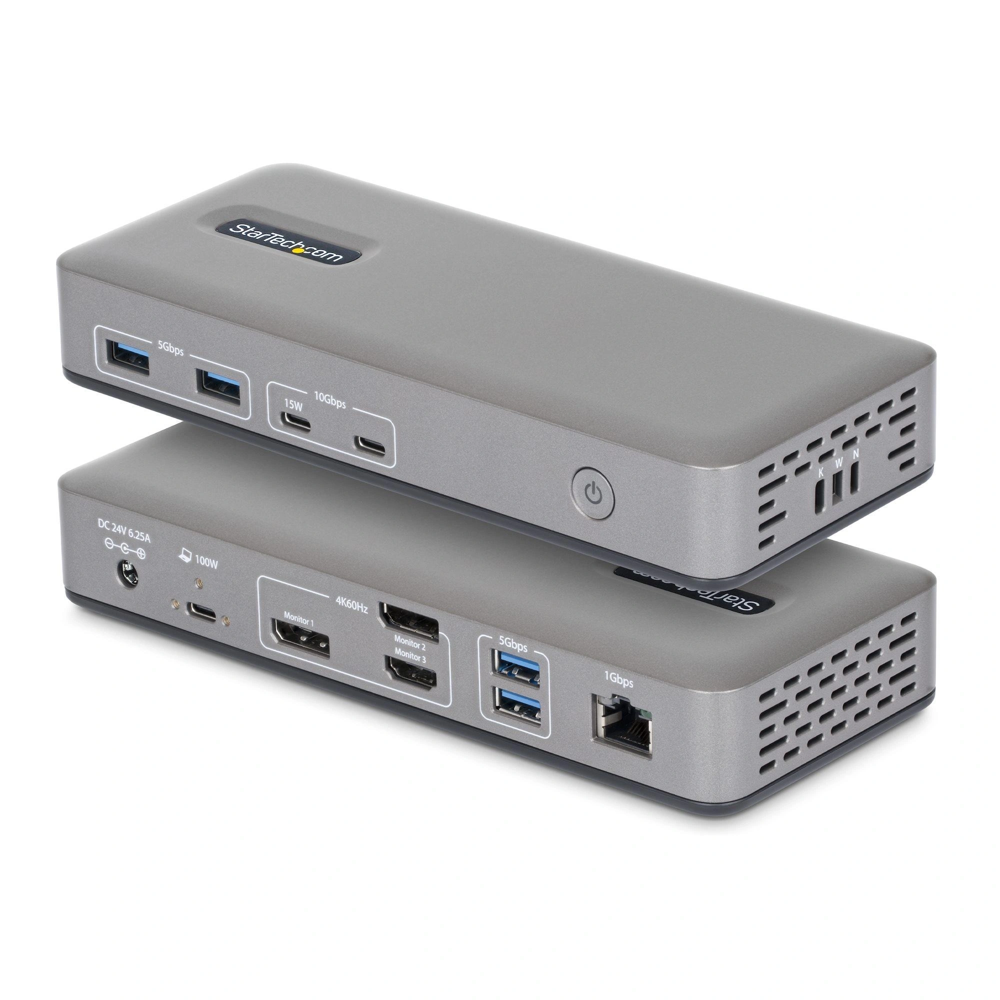 StarTech.com Docking Station USB-C de 3 Monitores DisplayPort/HDMI - 4K60Hz - Ethernet 1GbE - PD de 100W para Carga de Portátiles - Replicador de