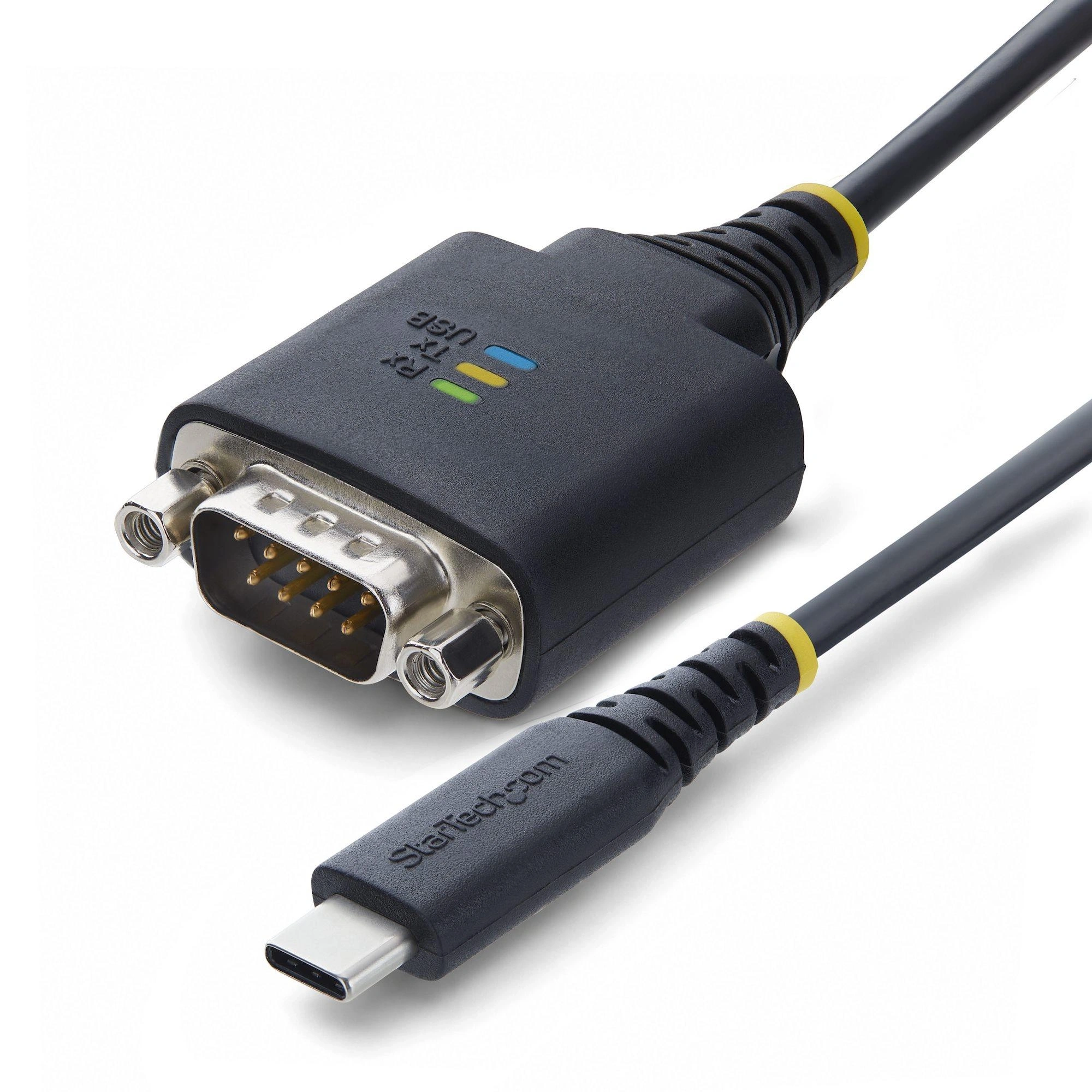 StarTech.com Cable Adaptador USB-C a Serie de 30cm - Chipset FTDI - Retención COM - Tipo C a RS232 DB9 Macho - LEDs de Estado - DB9 Con Tuercas y