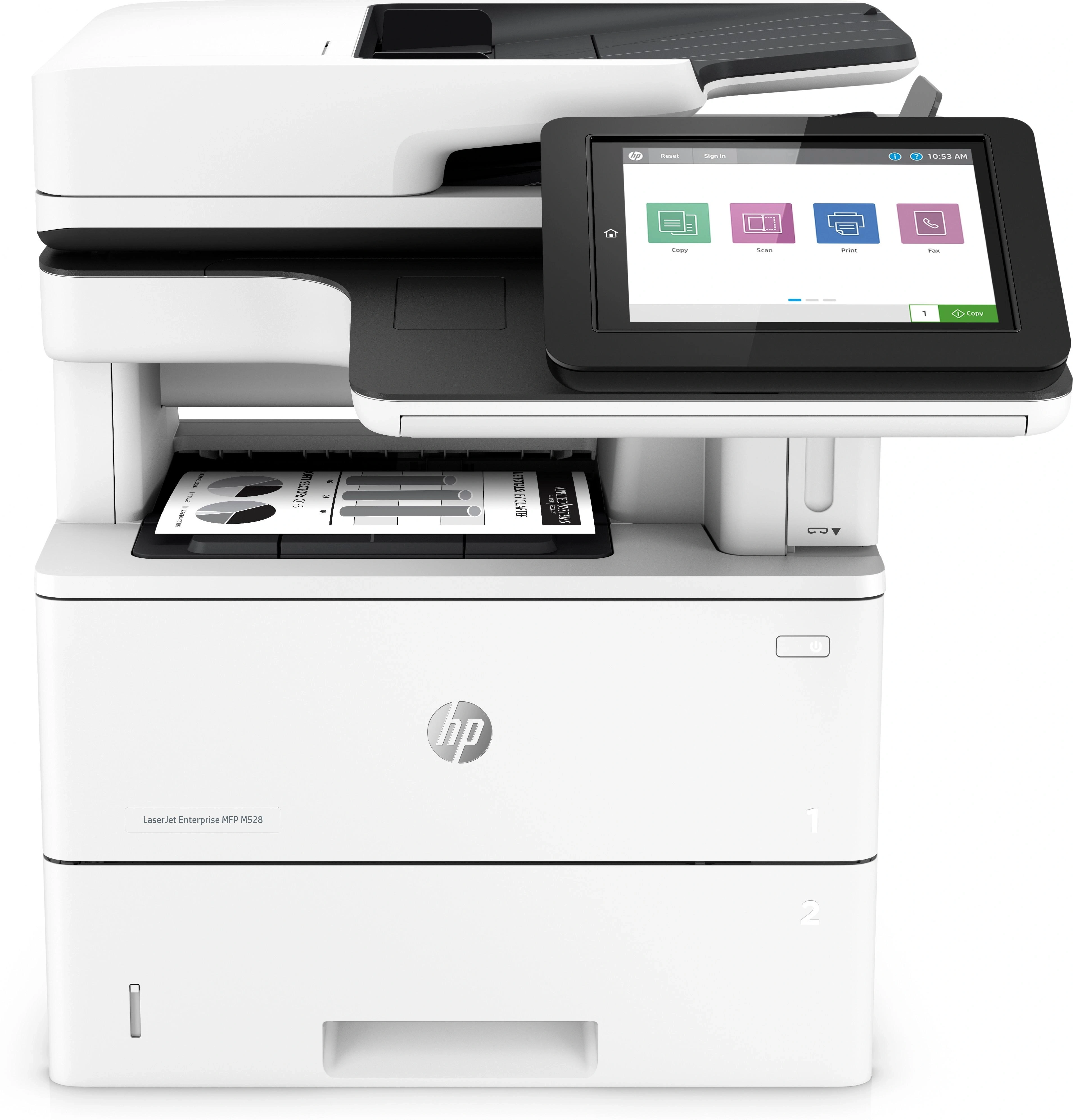 HP LaserJet Enterprise M528f Multifunction Blanco y negro Impresora, Solo Ethernet; Fotocopiadora, escáner