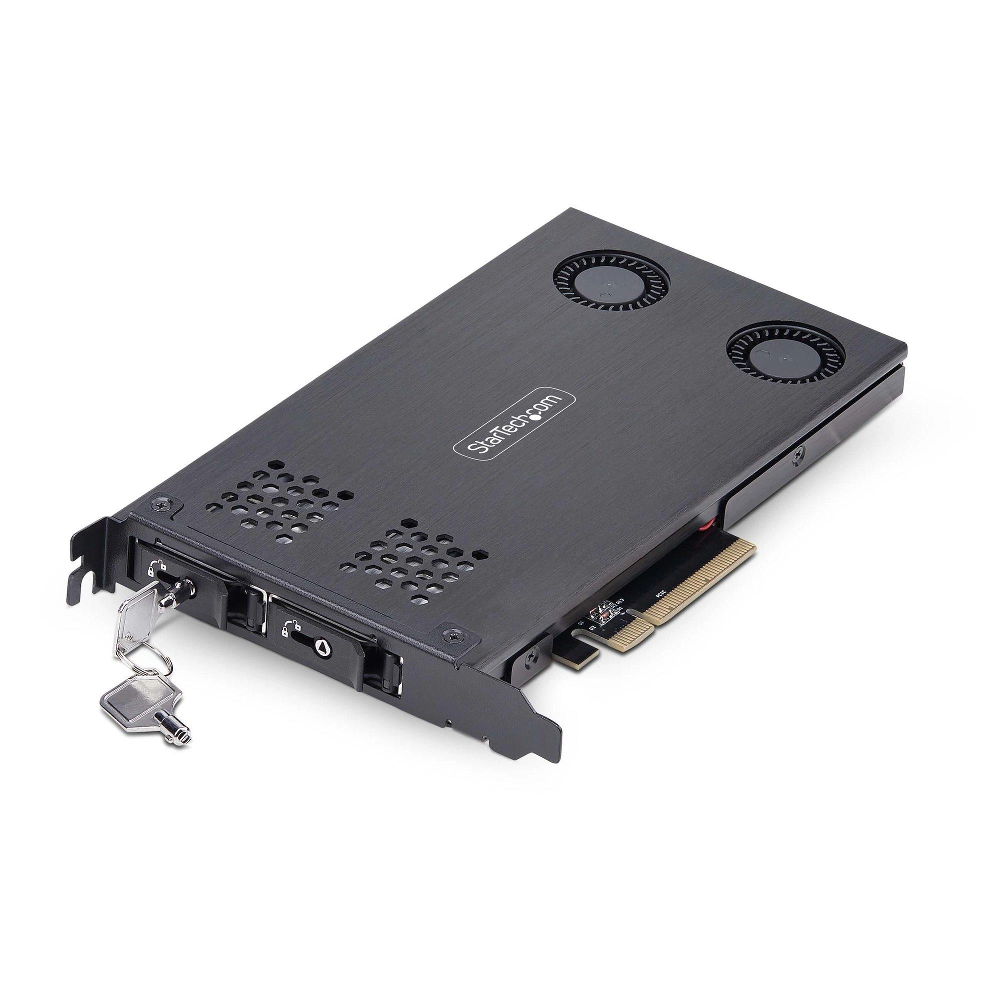 StarTech.com Tarjeta Rack Móvil de 2 Bahías para SSD NVMe M.2 a PCIe x8 - Requiere Bifurcación - Bahías de Intercambio en Caliente - Instalación