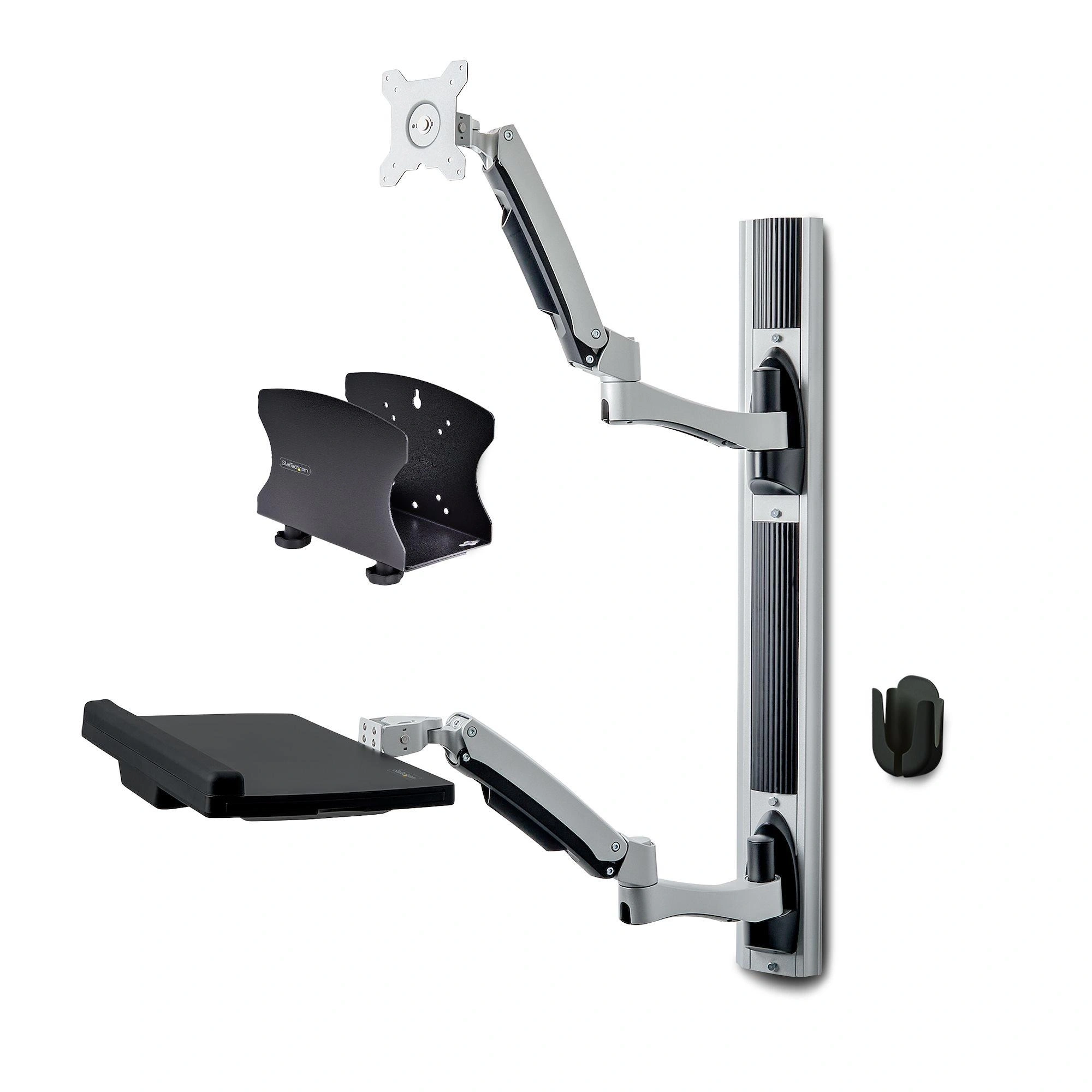 StarTech.com Estación de Trabajo Soporte de Pared para Monitor VESA de 27 Pulgadas (10kg) con Bracket para CPU / Ordenador y Bandeja para Teclado