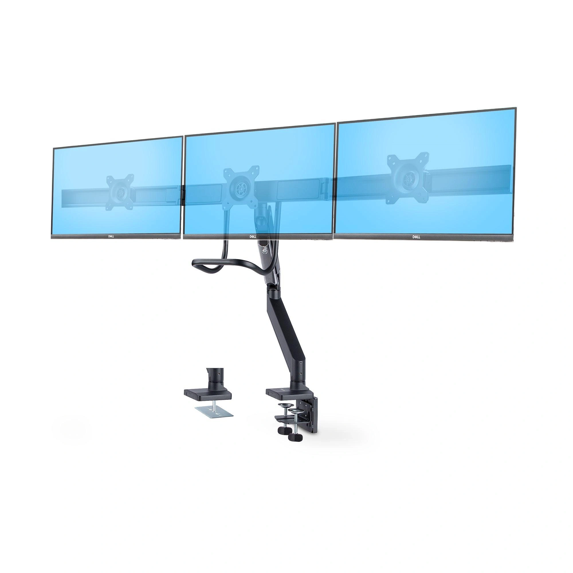 StarTech.com Soporte VESA de Sobremesa para Tres Monitores de 27 Pulgadas - 75x75/100x100 - Brazo de Soporte para 3 Monitores - Grommet o Mordaza