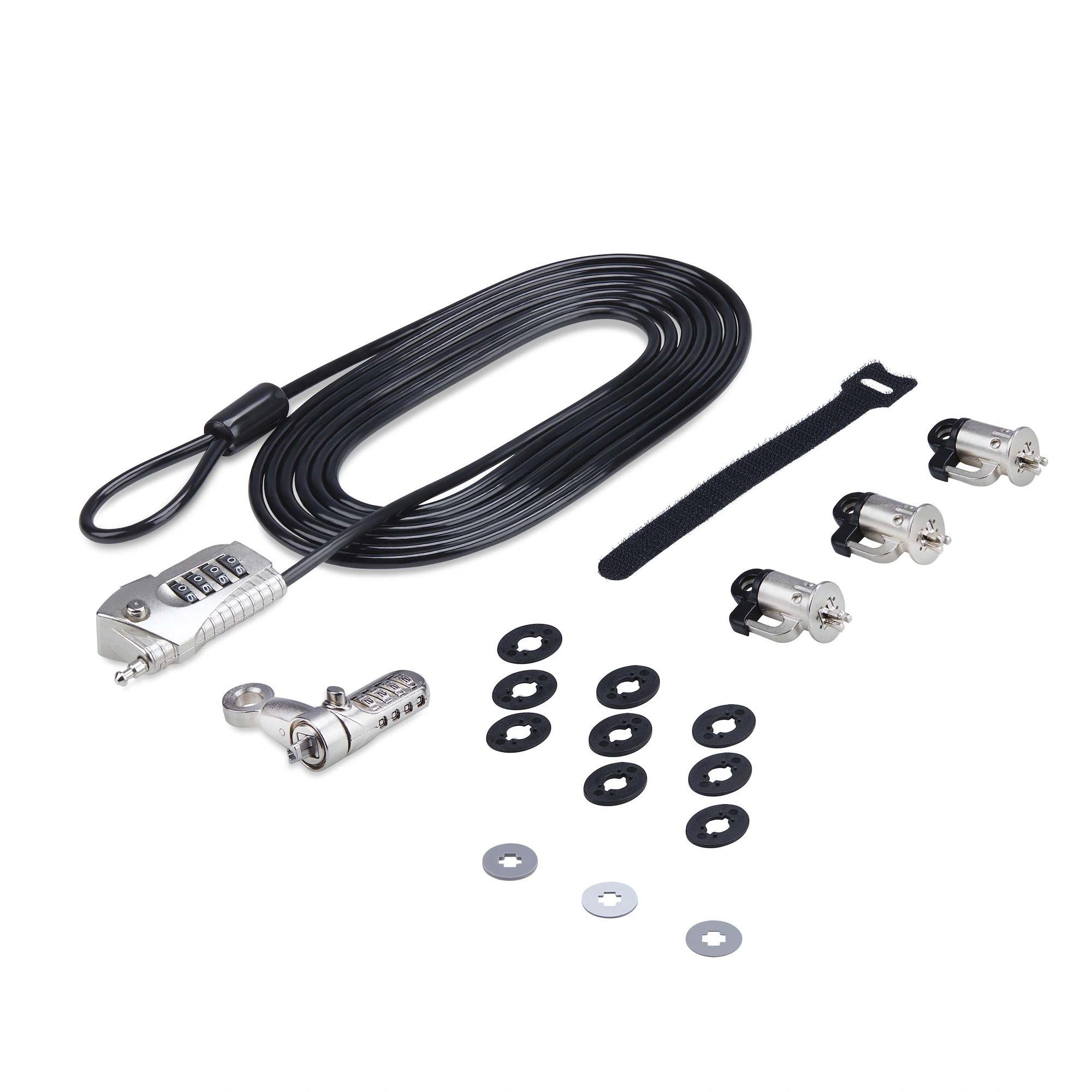 StarTech.com Juego de Candado para Ordenador de Sobremesa o Portátil y Periféricos - Cable de 3m de Acero - Candado Antirrobo - K-Slot - para 3 D