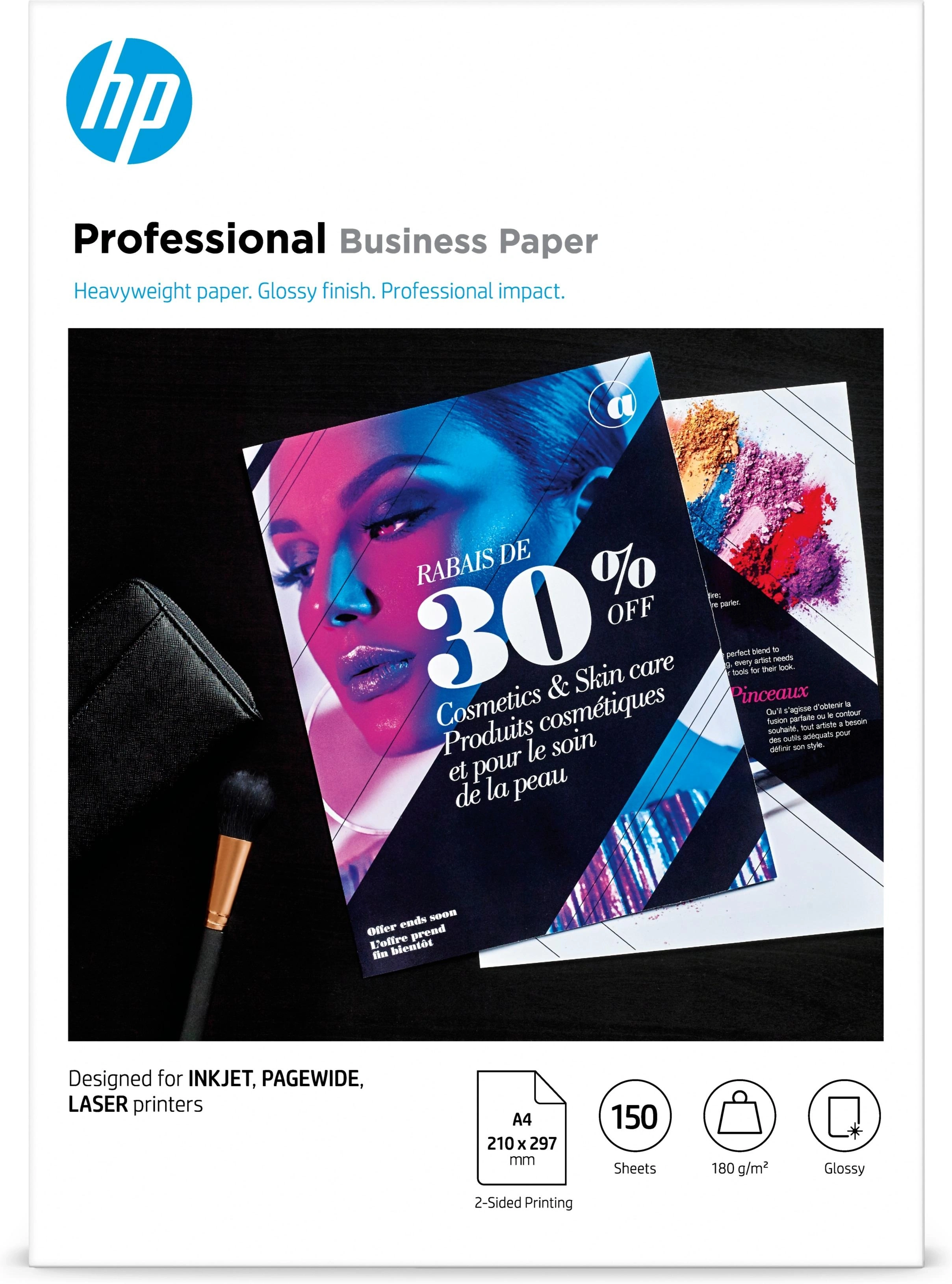 HP Papel para uso empresarial profesional , satinado, 180 g/m2, A4 (210 x 297 mm), 150 hojas
