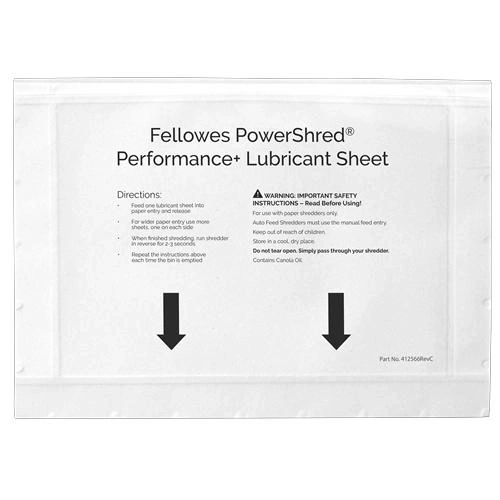 Fellowes 4025601 accesorio para destructoras de papel Hojas lubricantes 10 pieza(s)