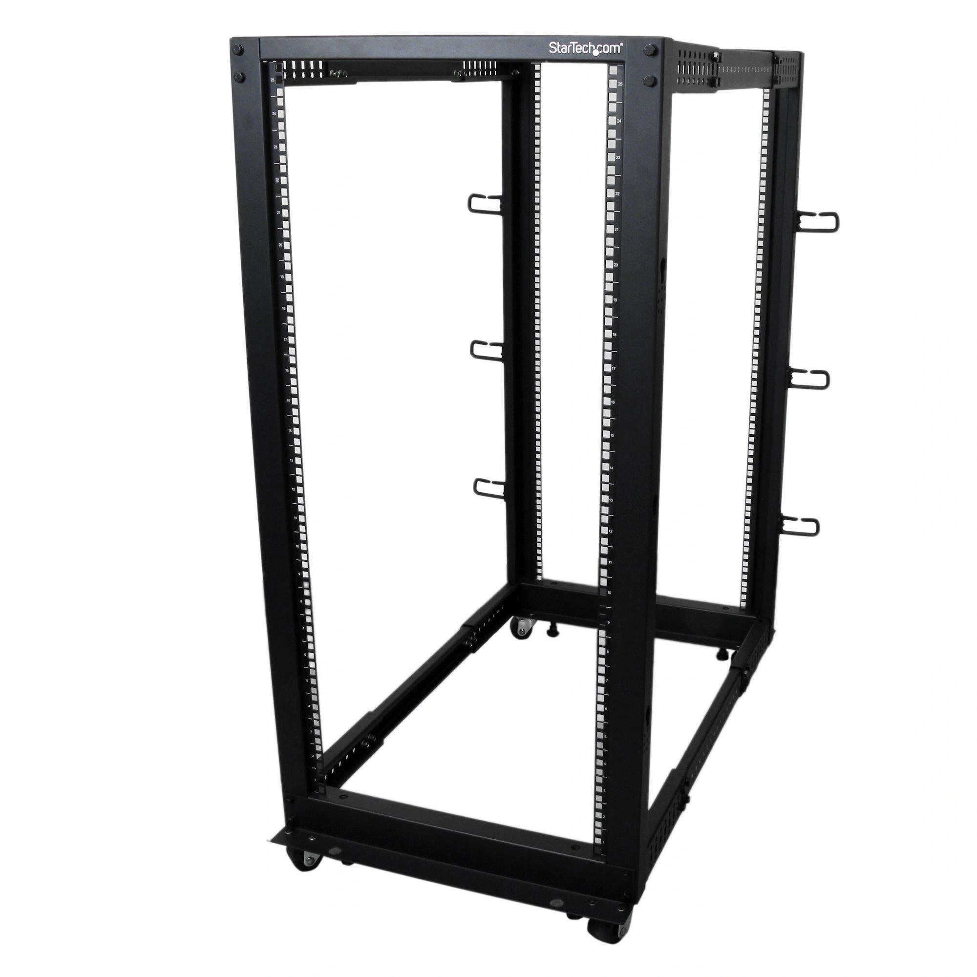 StarTech.com Rack 25U Móvil de Marco Abierto de 4 Columnas para Servidores - Rack de Cuatro Columnas 19 Pulgadas para Equipo de Red e Informático - Ruedas o Patas Niveladoras