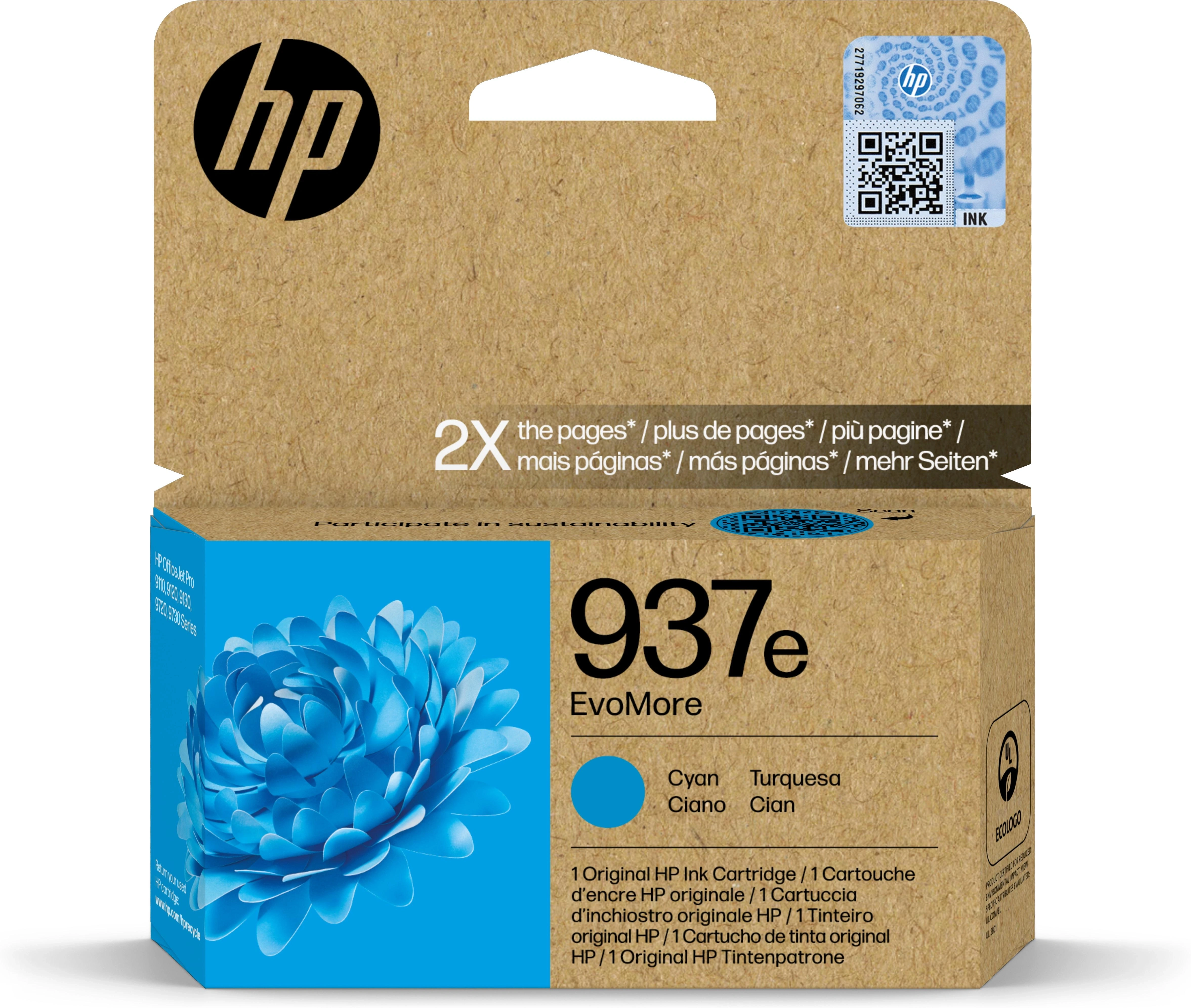 HP Cartucho de Tinta Original EvoMore 937e cian