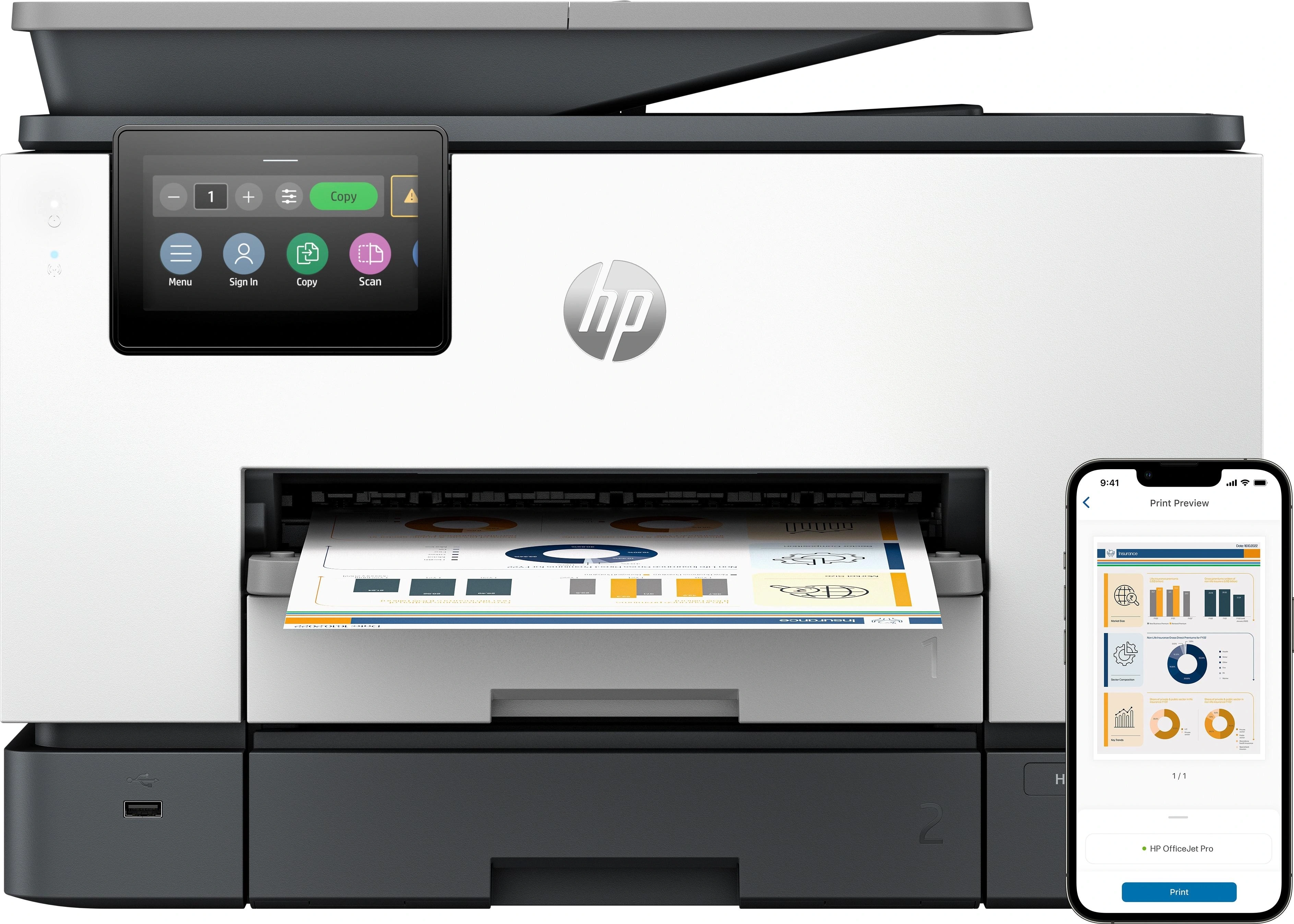 HP OfficeJet Pro 9130b Inalámbrico All-in-One Color Impresora, Impresión a doble cara; Copiadora y escáner