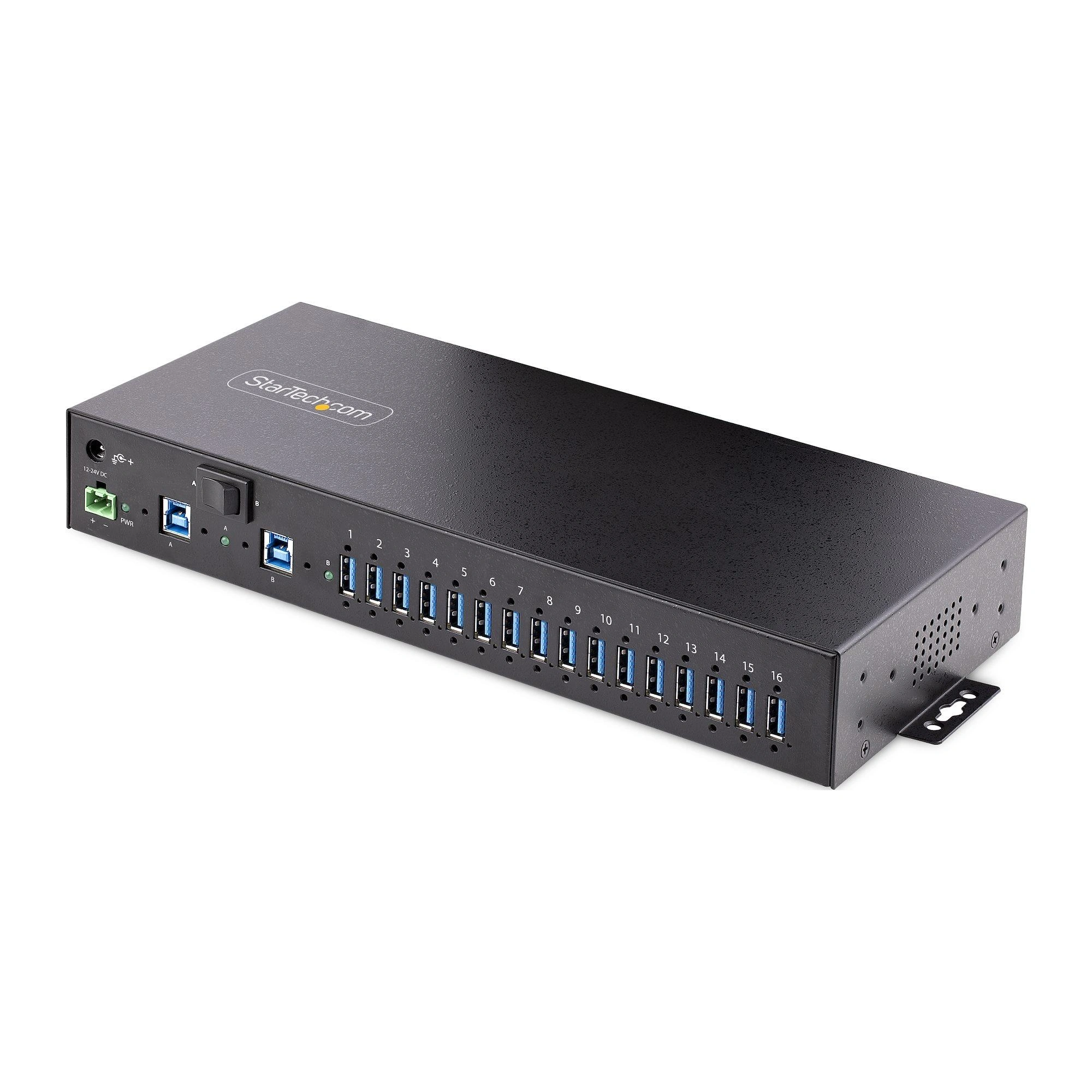 StarTech.com Hub Ladrón USB 3.0 5Gb de 16 Puertos Industrial - Metal - Montaje en Rack/Superficie/DIN - Carga Compartida USB 120W - ESD - Bloque
