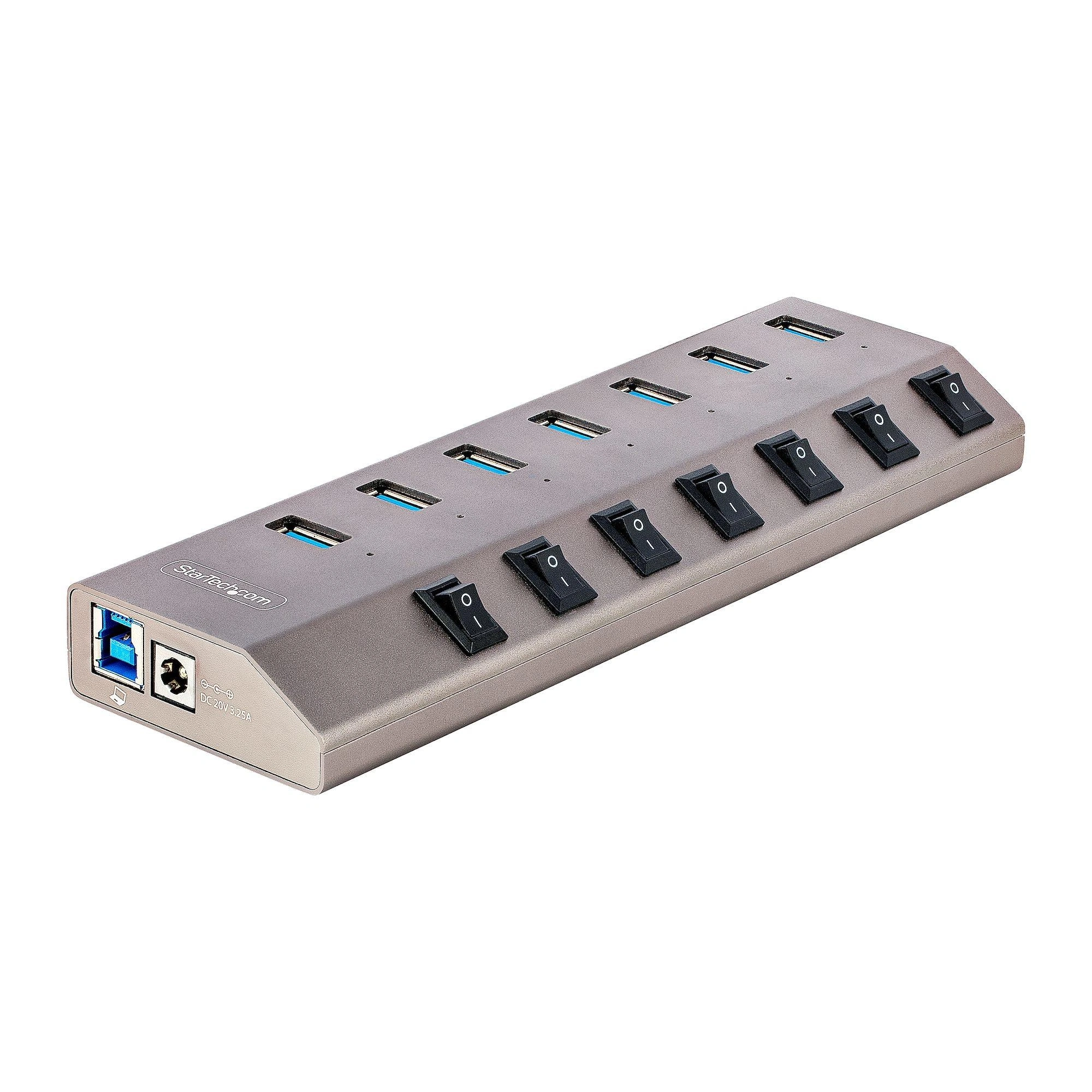 StarTech.com Hub USB-C Autoalimentado de 7 puertos con Interruptores Individuales - Concentrador USB 3.0 a 5 Gbps con Fuente de Alimentación - La
