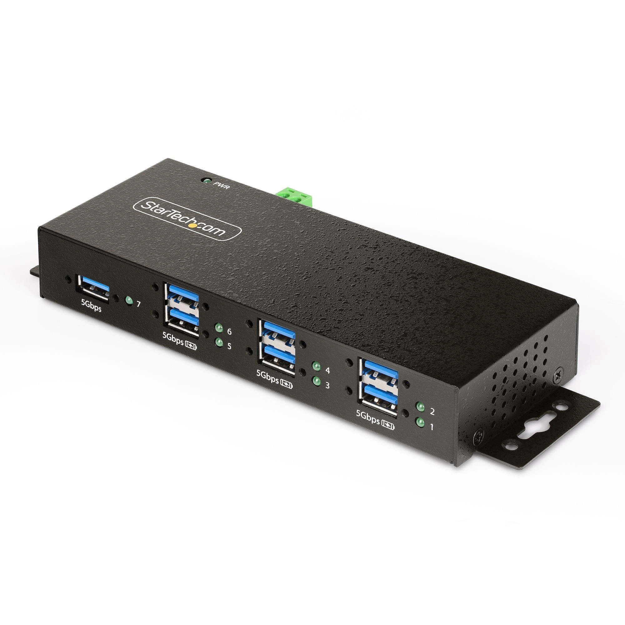 StarTech.com Hub USB Industrial de 7 Puertos Gestionado - Servicio Pesado - Caja de Metal - Protección ESD y Sobretensión - Montaje DIN, Pared, E