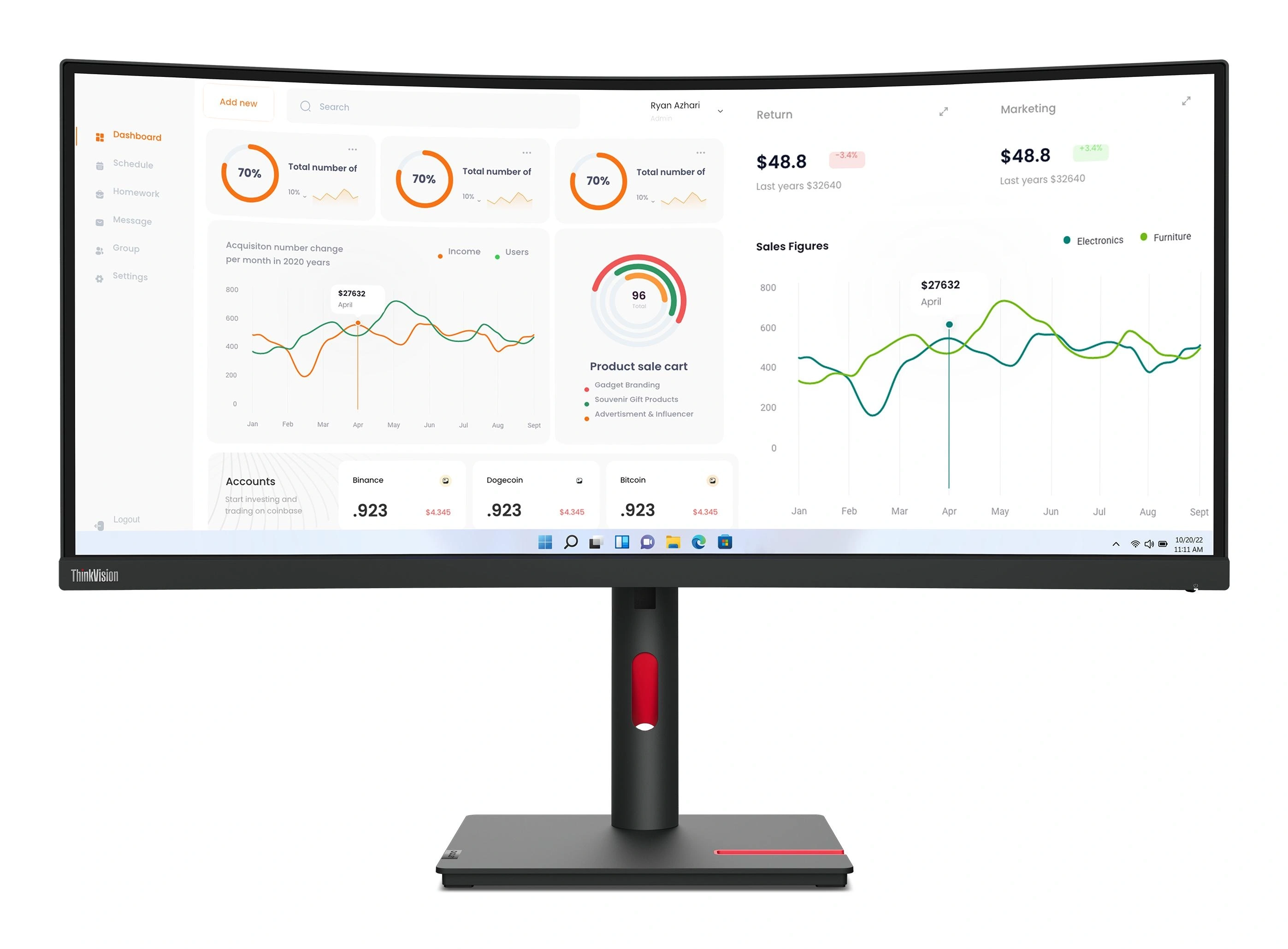 Lenovo ThinkVision T34w-30 LED display 86,4 cm (34") 3440 x 1440 Pixeles Wide Quad HD Negro