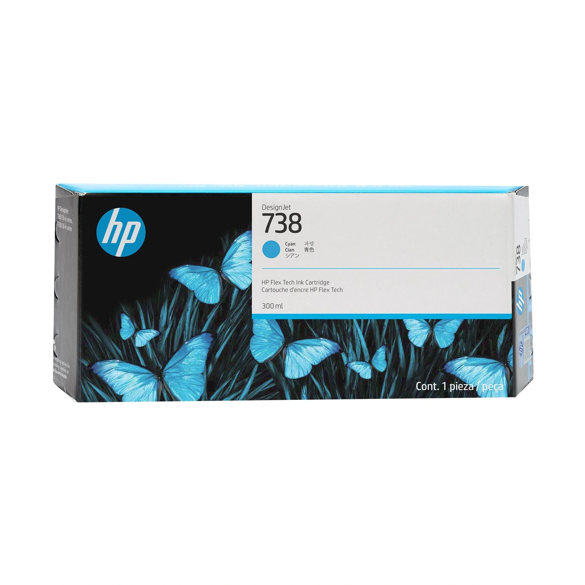 HP Cartucho de tinta cian DesignJet 738 de 300 ml