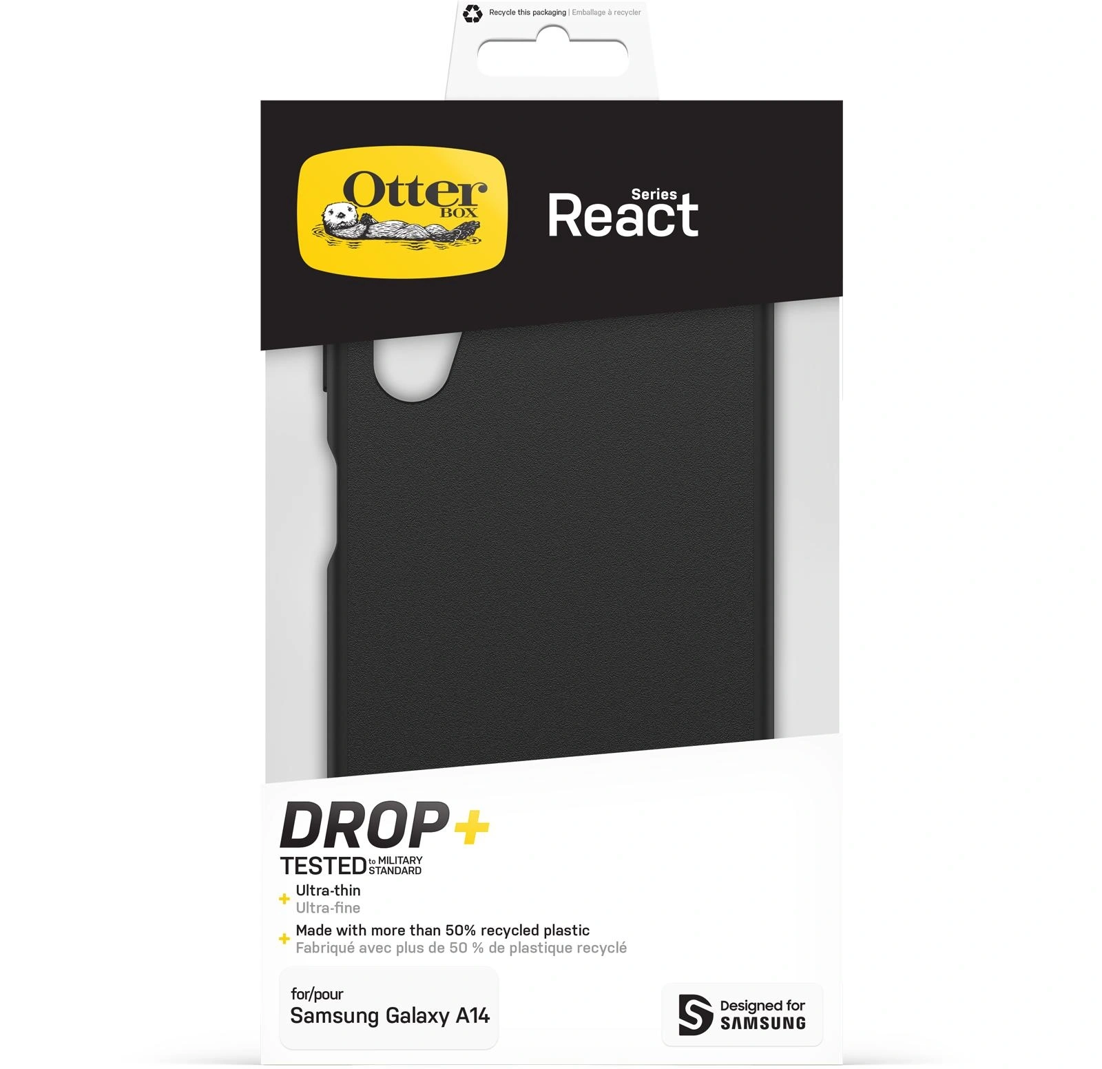 OtterBox Funda para Galaxy A14 React,resistente a golpes y caídas,Ultra-fina, Protectora,Testada con los estándares Militares anticaídas,Antimicr