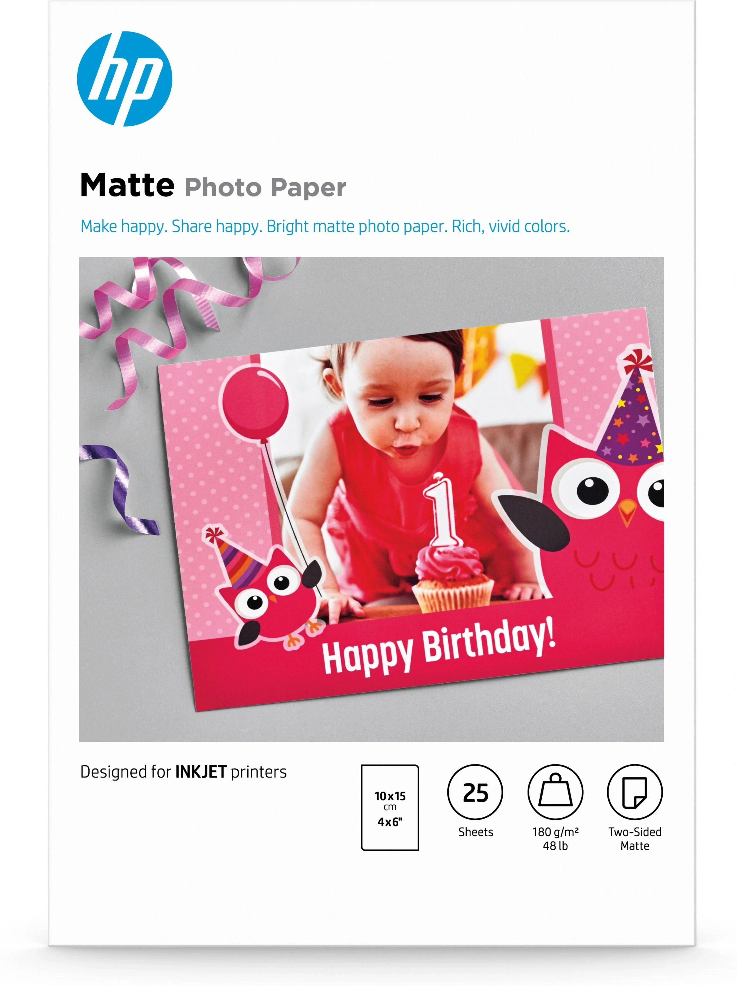 HP Papel fotográfico Matte, 180 g/m2, 10 x 15 cm (101 x 152 mm), 25 hojas