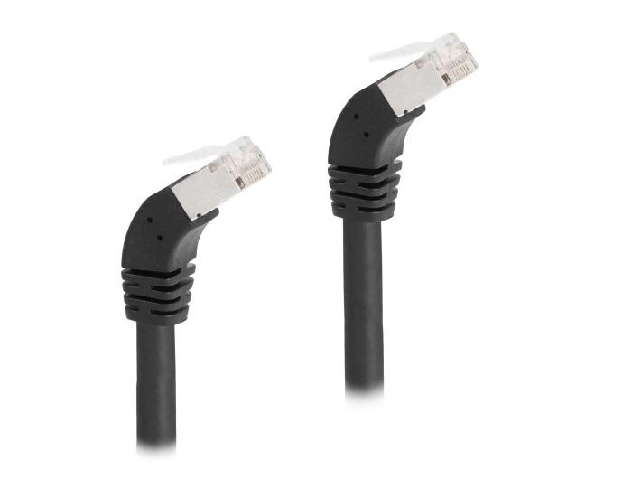 DeLOCK Cable de red RJ45 Cat.6A S/FTP acodado 45° hacia abajo 0,5 m negro