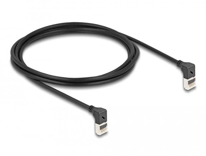 DeLOCK Cable de red RJ45 Cat.6A S/FTP Slim 90° acodado hacia arriba/hacia arriba 2 m negro