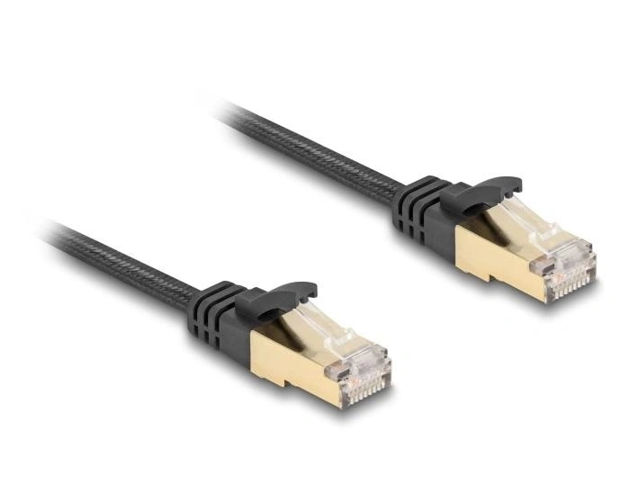 DeLOCK Cable de red plano RJ45 con cubierta trenzada Cat.6A U/FTP macho a macho 2 m negro