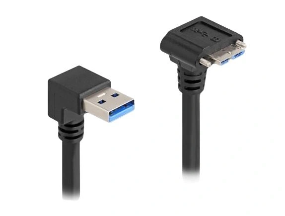 DeLOCK Cable USB 5 Gbps USB Tipo-A macho 90° inclinado hacia abajo a USB Micro-B macho con tornillos 90° inclinado hacia abajo 1 m negro