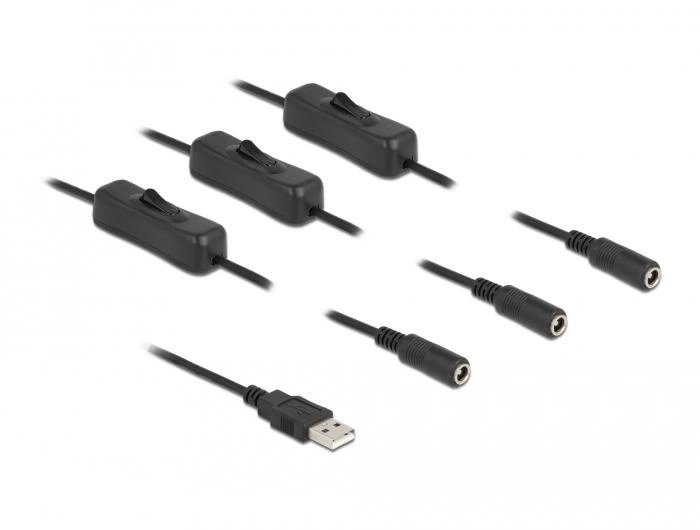 DeLOCK Cable USB Tipo-A macho a 3 x DC 5,5 x 2,1 mm hembra con interruptor 1 m