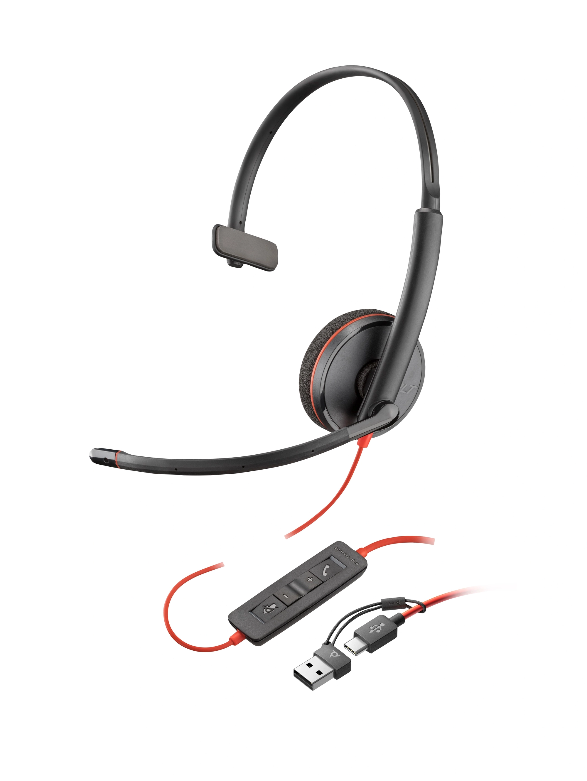 HP Poly Auriculares monoaurales Poly Blackwire 3210 USB-C + Adaptador USB-C/A
