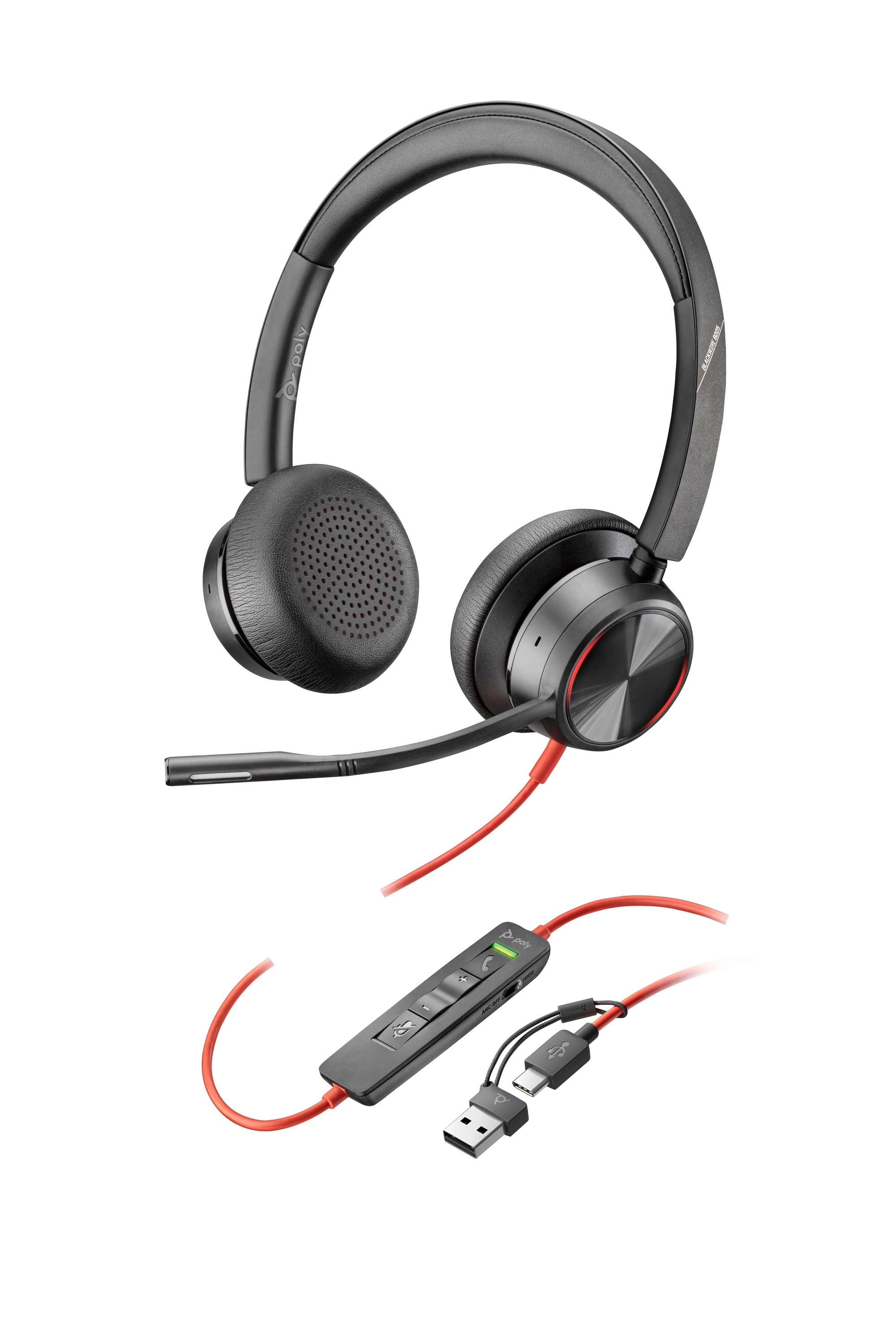 HP Poly Auriculares estéreo Poly Blackwire 8225 USB-C + Adaptador USB-C/A