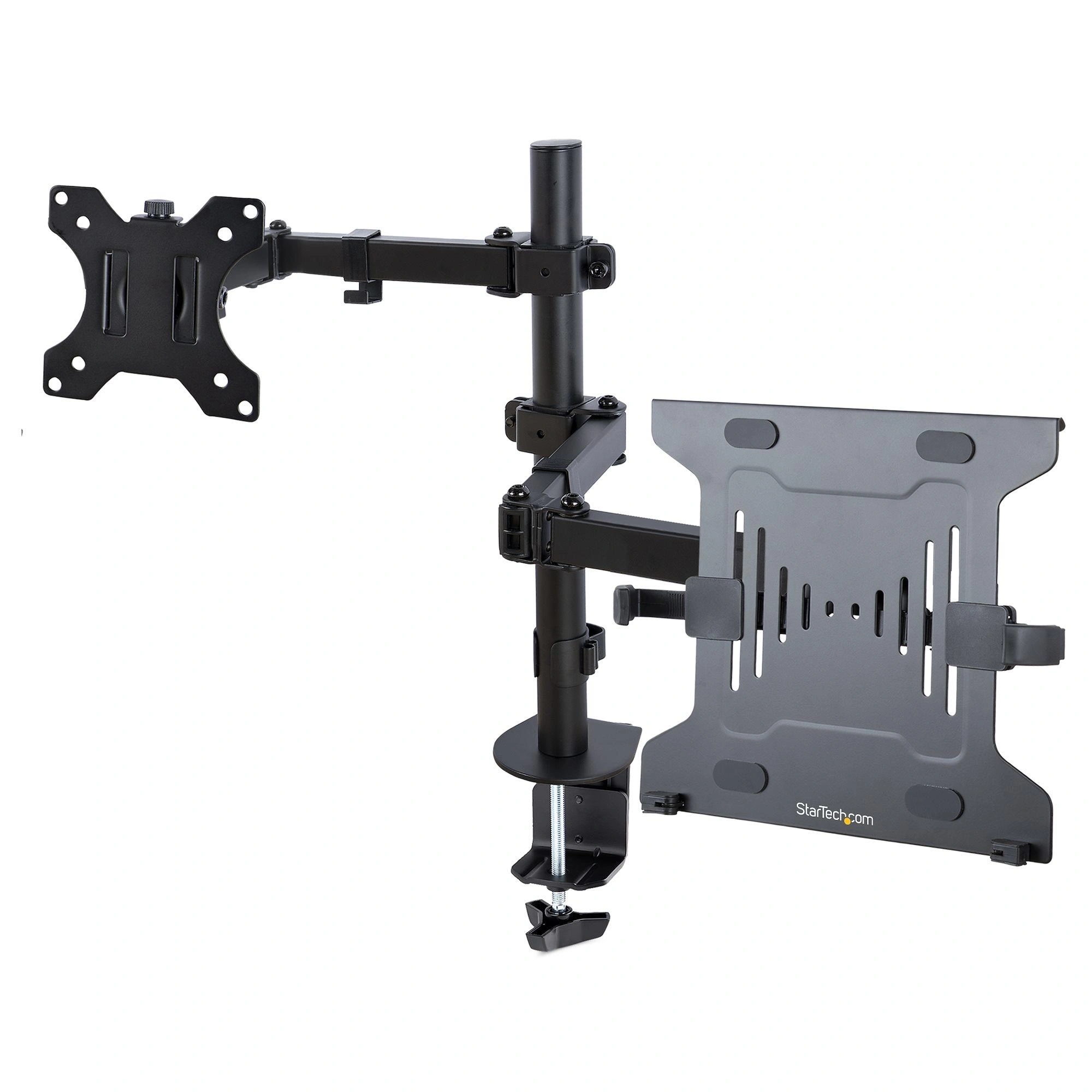 StarTech.com Brazo Soporte Ajustable para Monitor con Bandeja VESA para un Ordenador Portátil de 4,5kg y una Pantalla de hasta 32" (8kg), Negro,