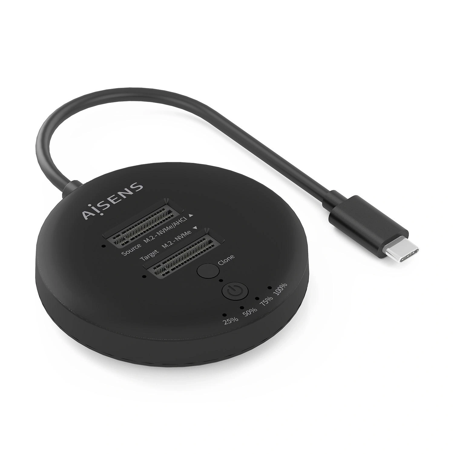 AISENS Estacion De Docking De Doble Bahia NVME a USB 3.2 Gen2x2, Clone, Negro