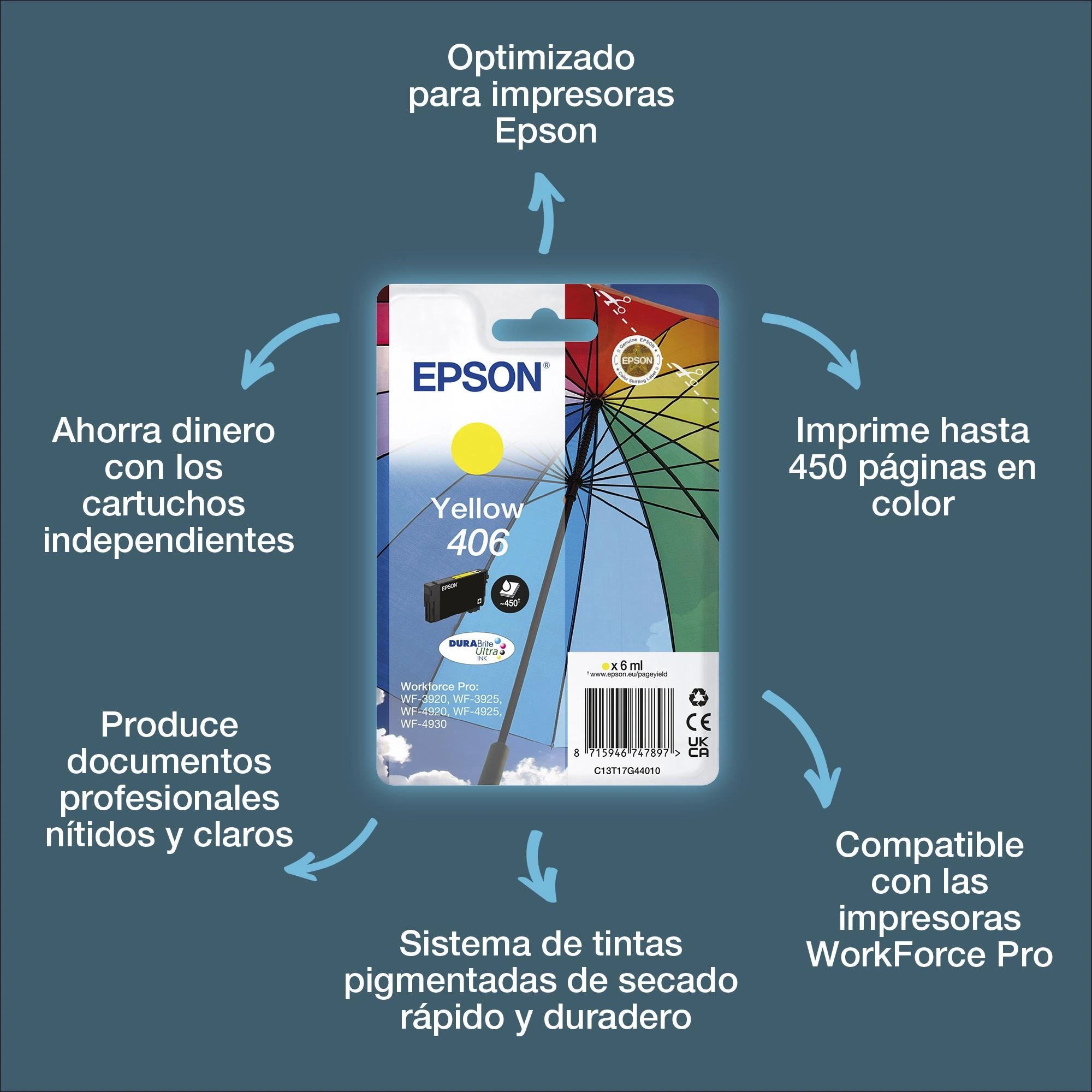 Epson Pack individual de tinta DURABrite Ultra amarillo 406 Paraguas