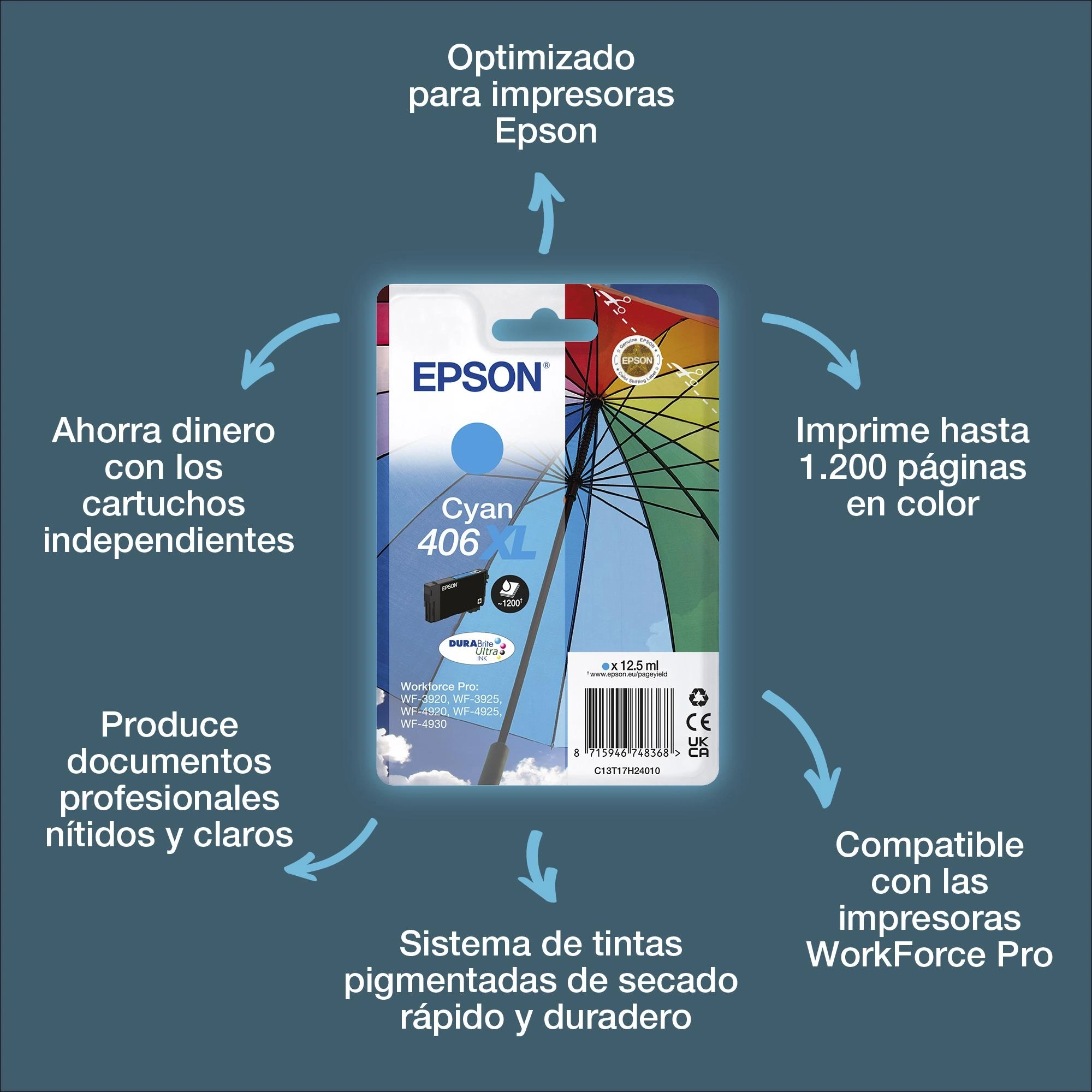 Epson 406XL (T17H2) cartucho de tinta cian (original)