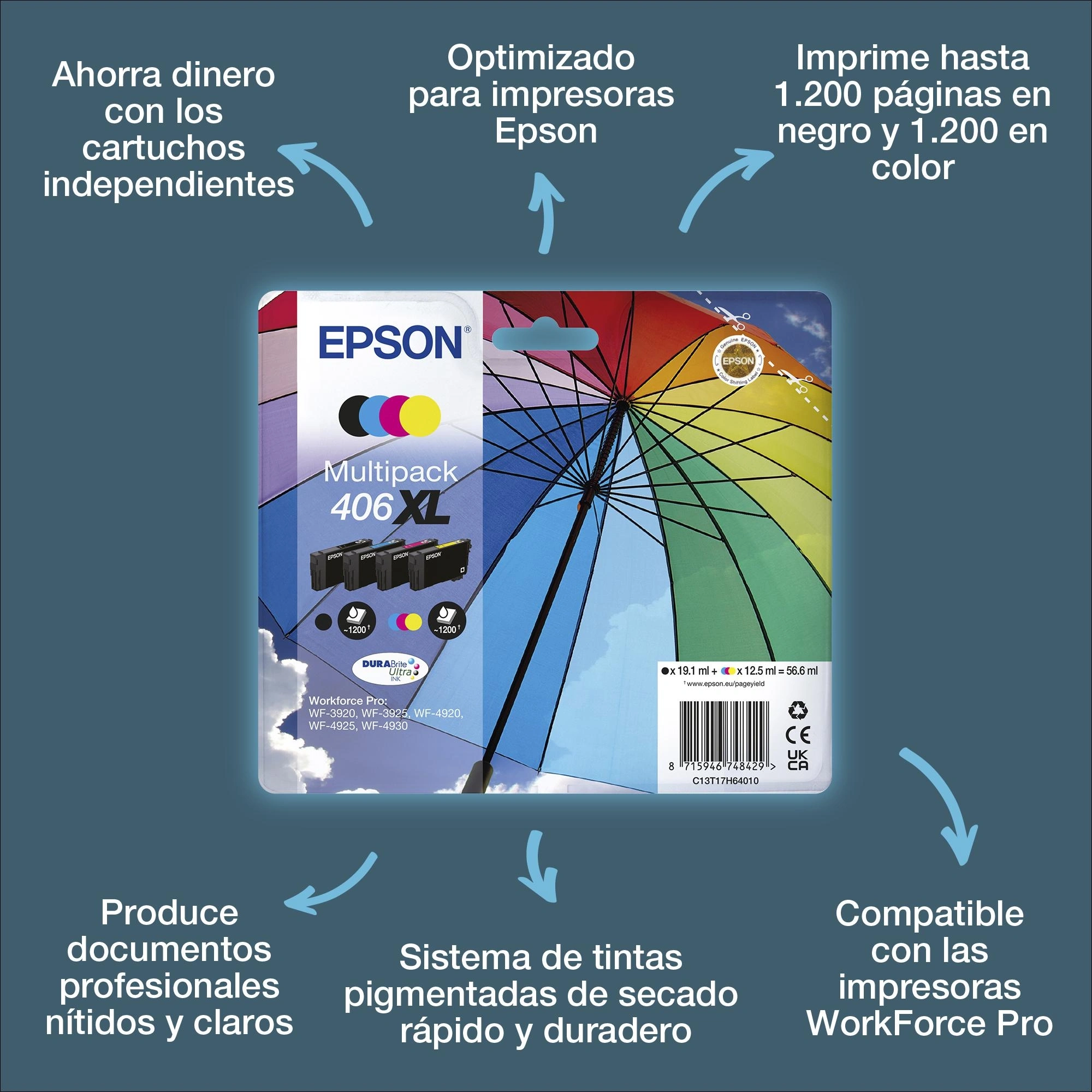 Epson Multipack de tinta 4 colores DURABrite Ultra 406XL Paraguas