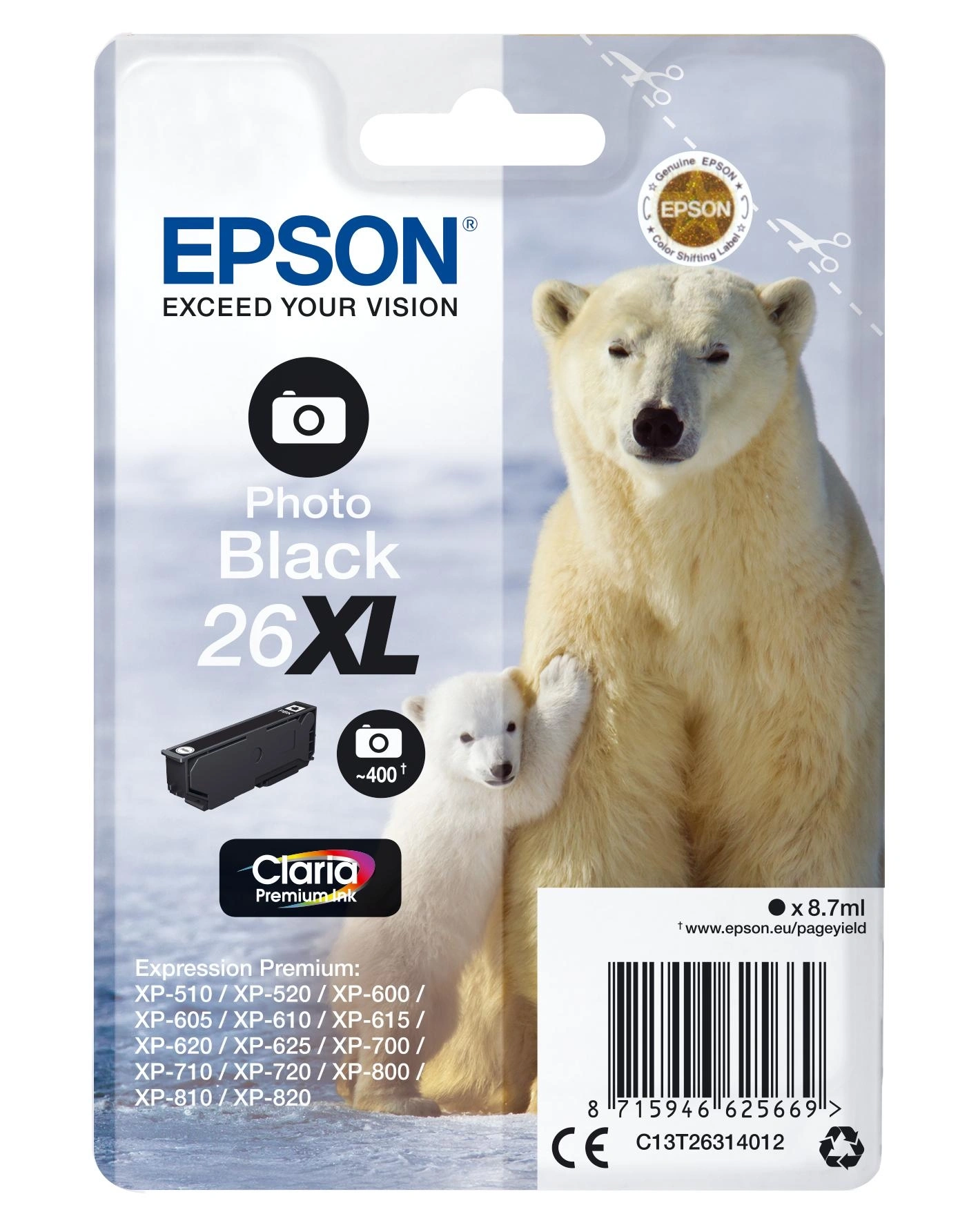 Epson Polar bear Cartucho 26XL negro foto (etiqueta RF)