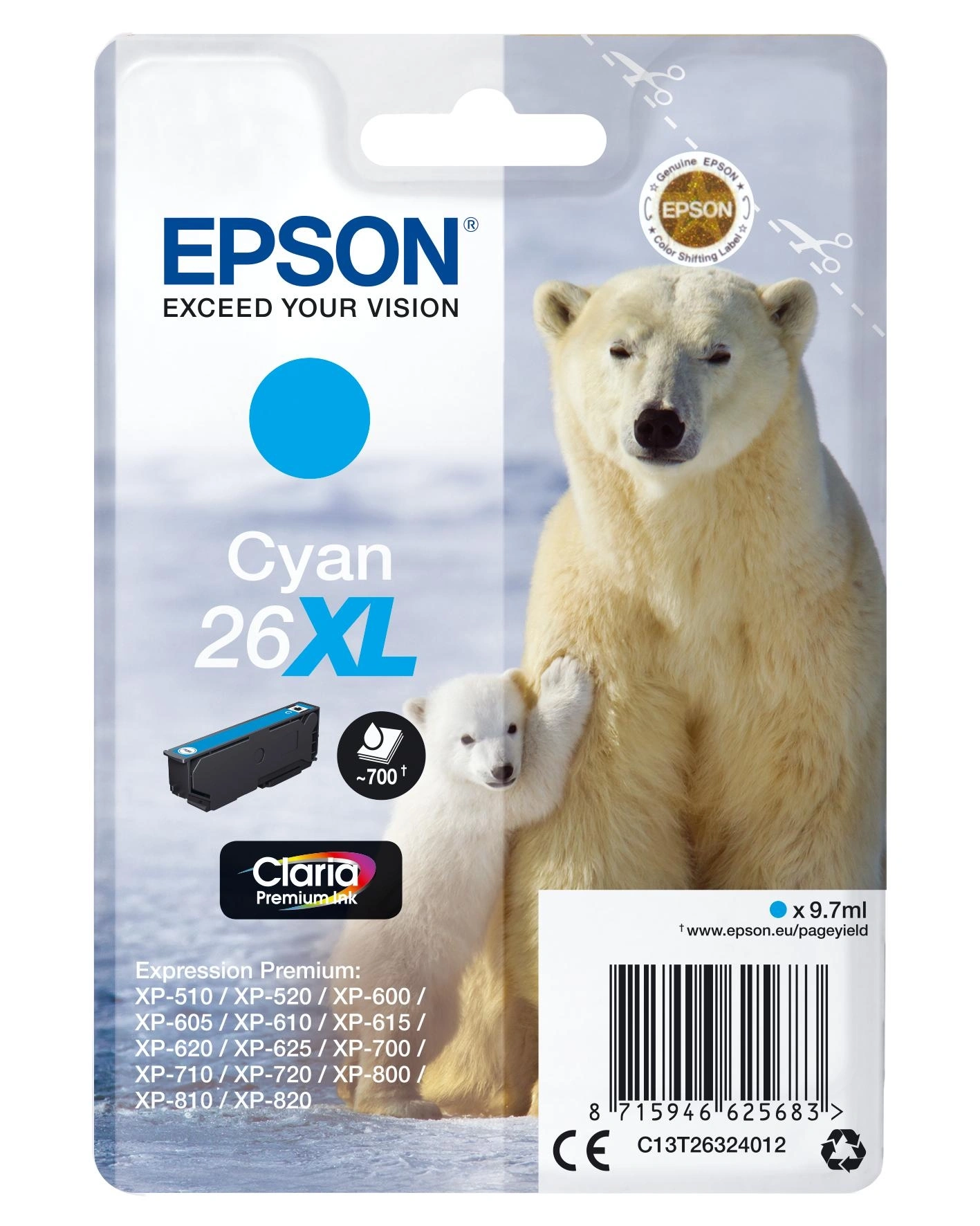 Epson Polar bear Cartucho 26XL cian