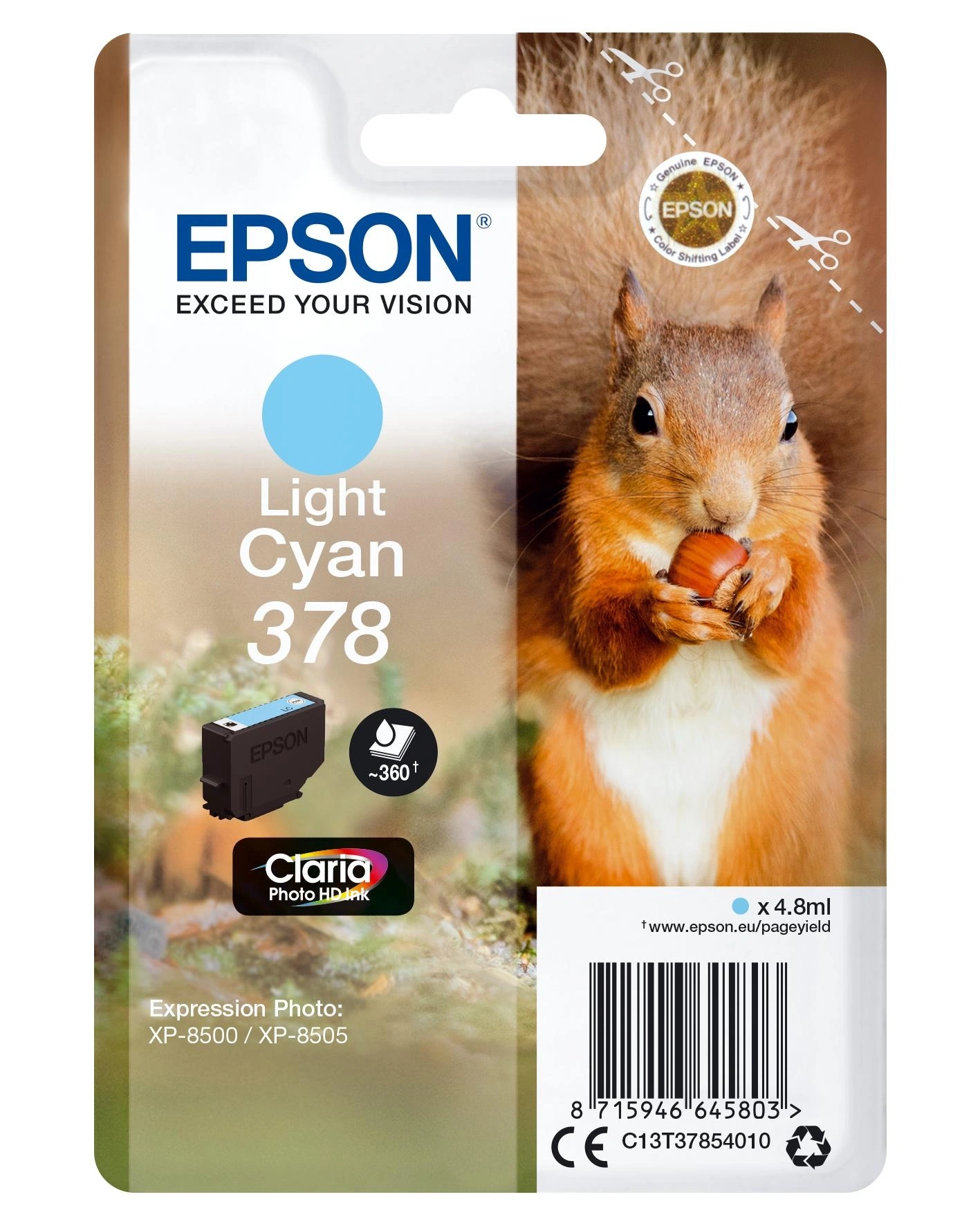 Cartucho Tinta Epson C13T37854010 Singlepack Light Cyan 378 Claria Photo Hd Ink Xp-8500 Ardilla – imagen 2