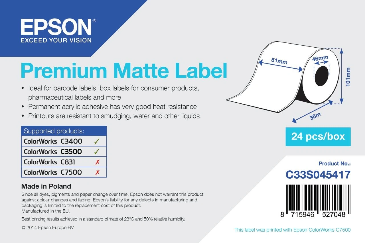 Epson 1 Rollo De Papel De Etiquetas Mate Premium 51 Mm