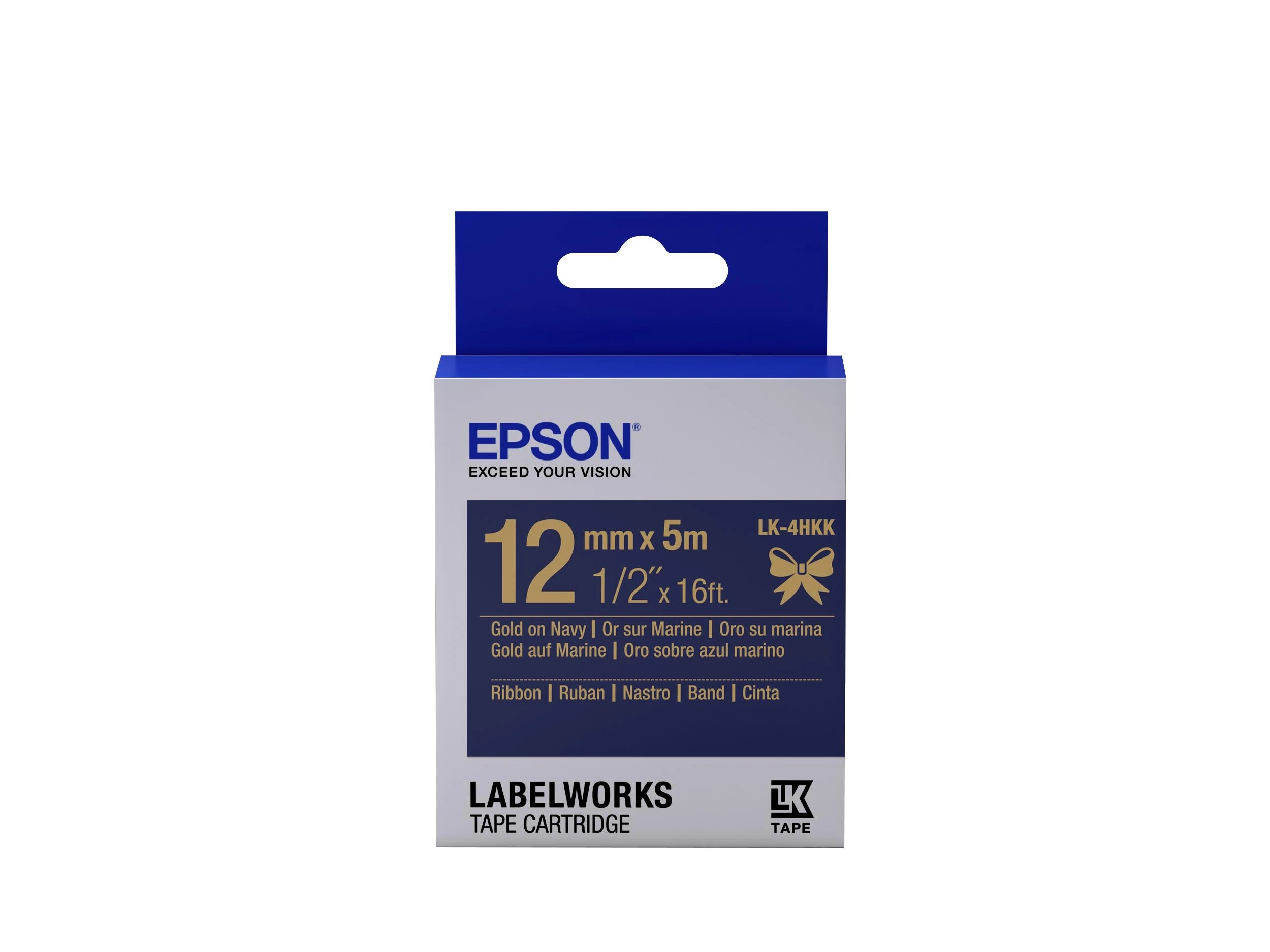 Epson Cartucho de etiquetas de cinta satinada LK-4HKK oro/azul marino de 12 mm (5 m)