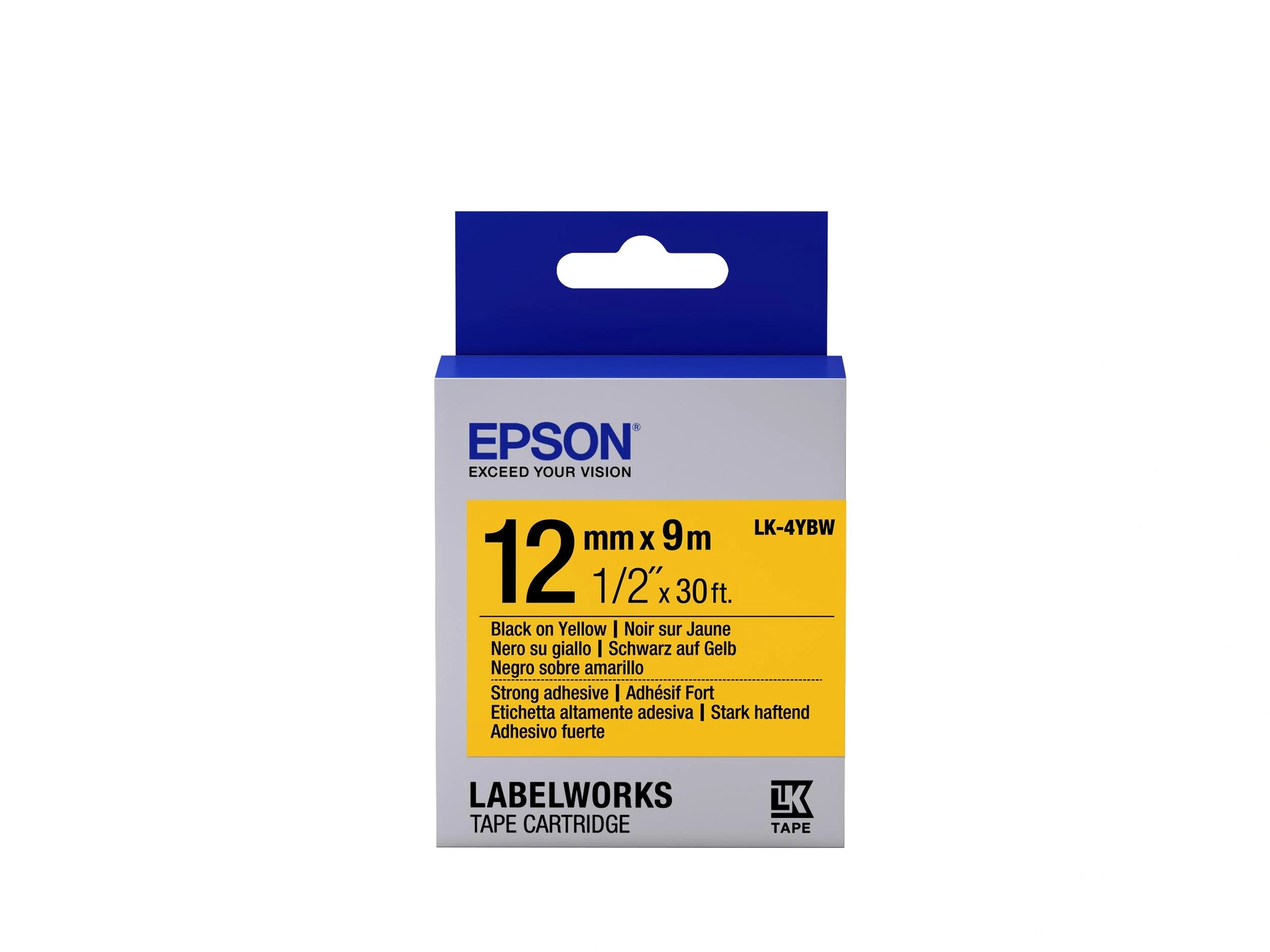 Epson Cinta adhesiva resistente - LK-4YBW cinta adhesiva resistente negra/amarilla 12/9