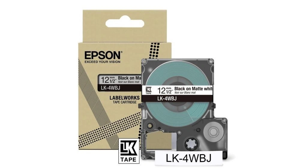 Epson LK-4WBJ cinta mate negro sobre blanco 12 mm (original)