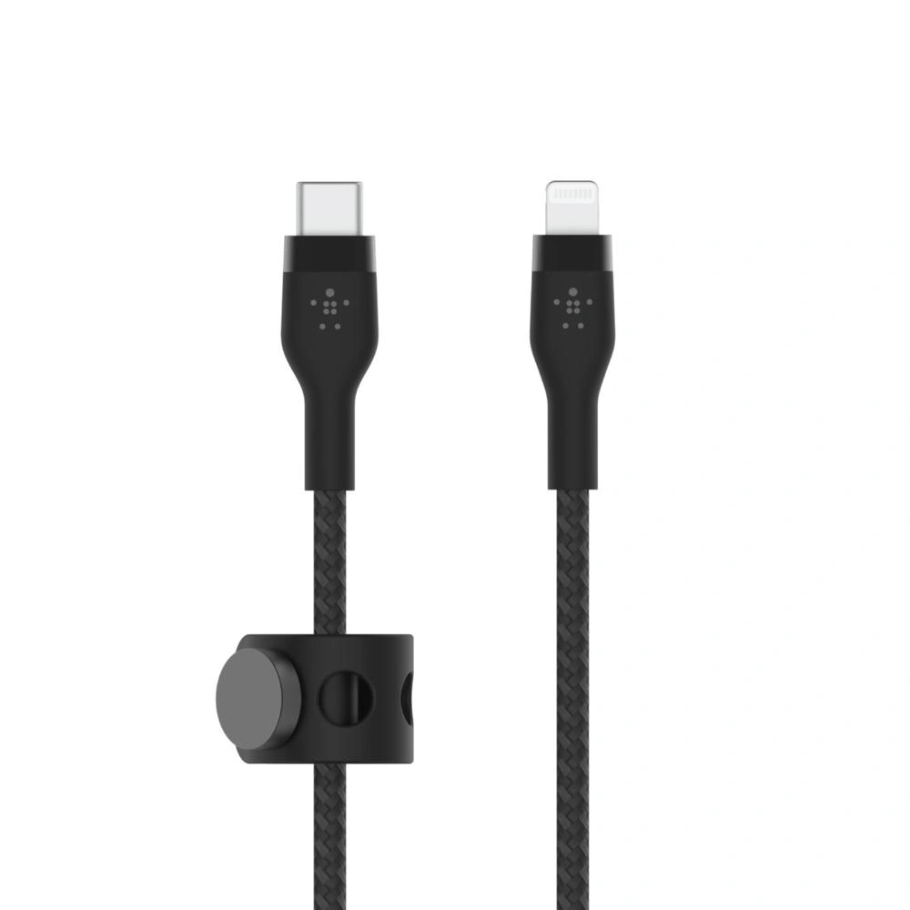 Belkin Cable Trenzado USB-C a Lightning de 2 m BoostCharge Pro Flex, Certificación MFi, Carga Rápida PD de 20 W para iPhone 14/14 Plus, 13, 12, Pro, Max, Mini, SE, iPad y Otros, Negro