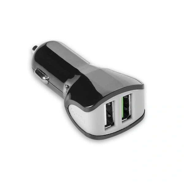 Celly CC2USBTURBOBK cargador de dispositivo móvil Smartphone, Tableta Negro, Gris USB Auto