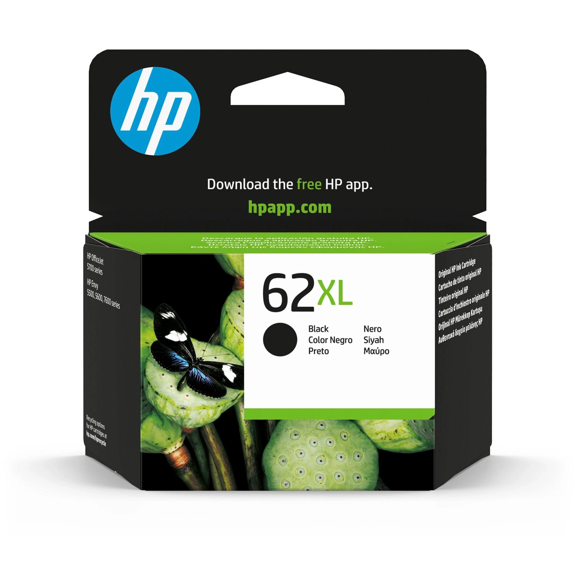 HP Cartucho de tinta original 62XL de alta capacidad negro