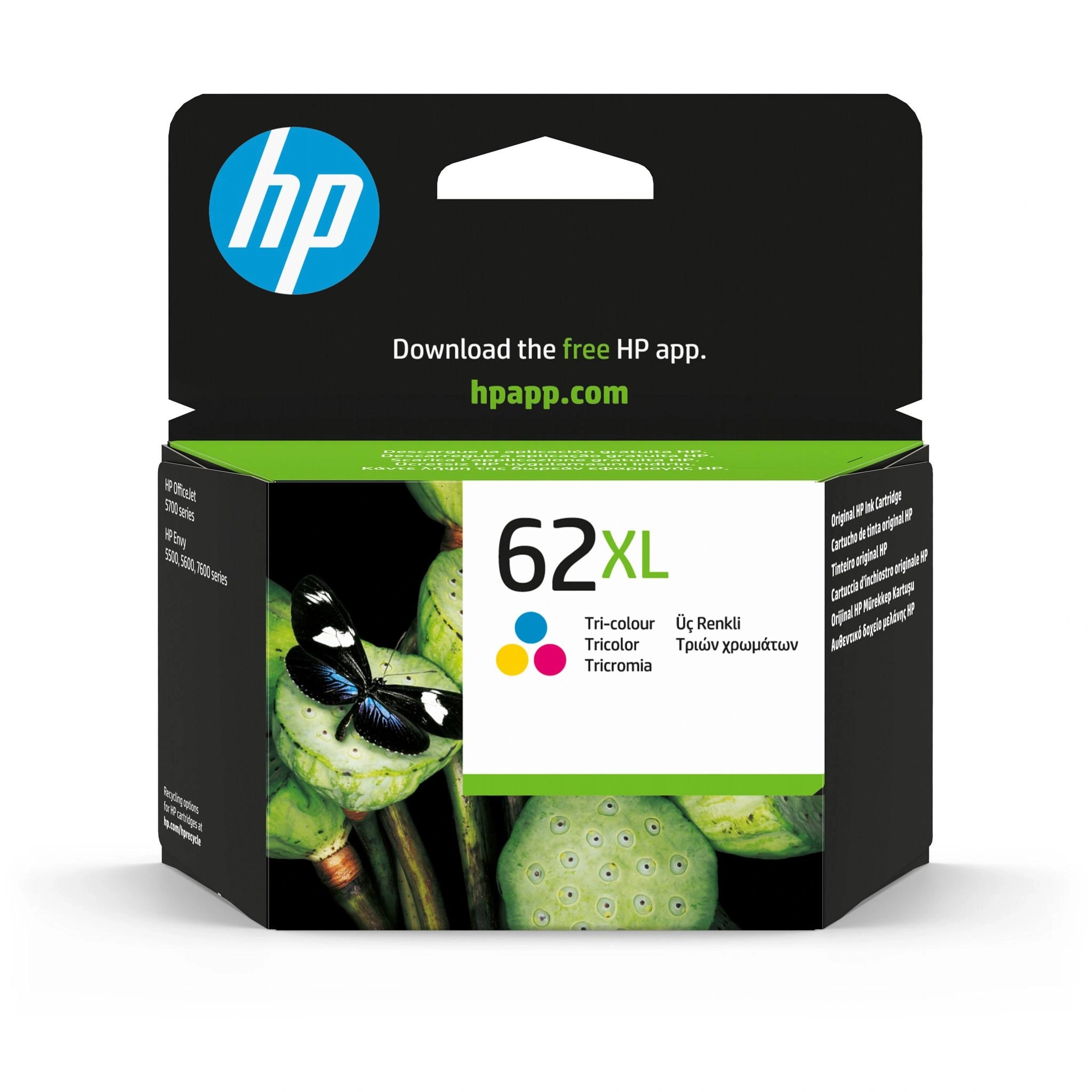 HP Cartucho de tinta original 62XL de alta capacidad tricolor