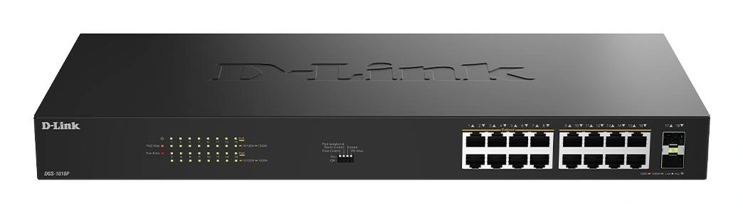 D-Link DGS-1018P No administrado Gigabit Ethernet (10/100/1000) Energía sobre Ethernet (PoE) Negro