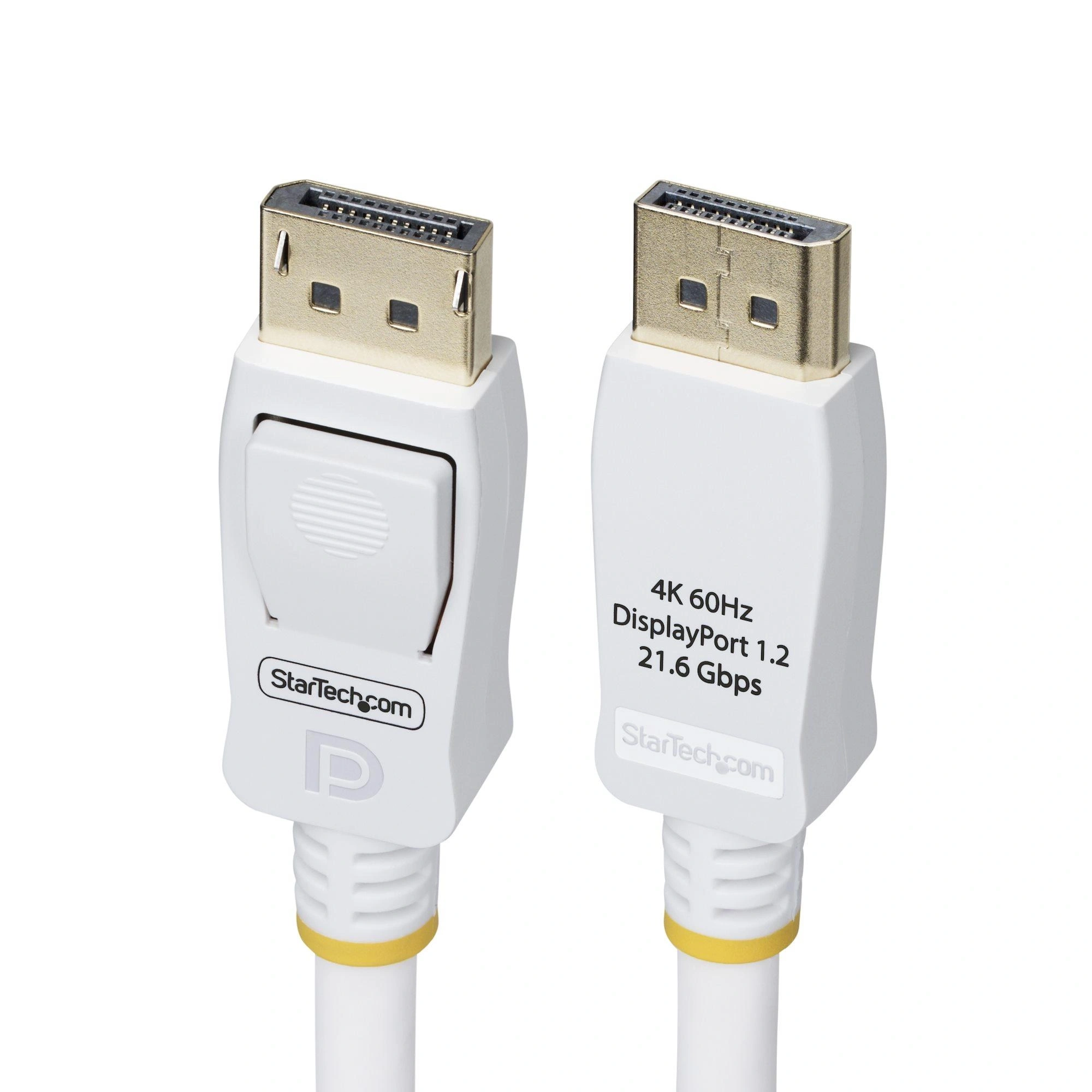 StarTech.com Cable DisplayPort 1.2 Certificado VESA Blanco de 1,8m - Cable DP 1.2 para Monitor - 4K 60Hz - 21,6Gbps - con Pestillo - Macho a Mach