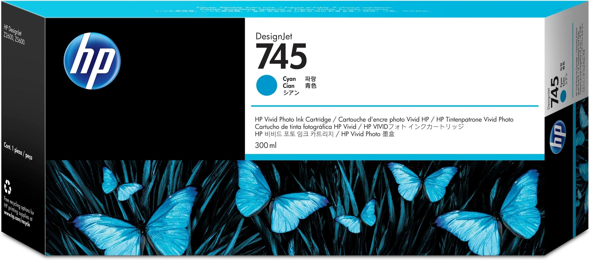 HP Cartucho de tinta DesignJet 745 cian de 300 ml