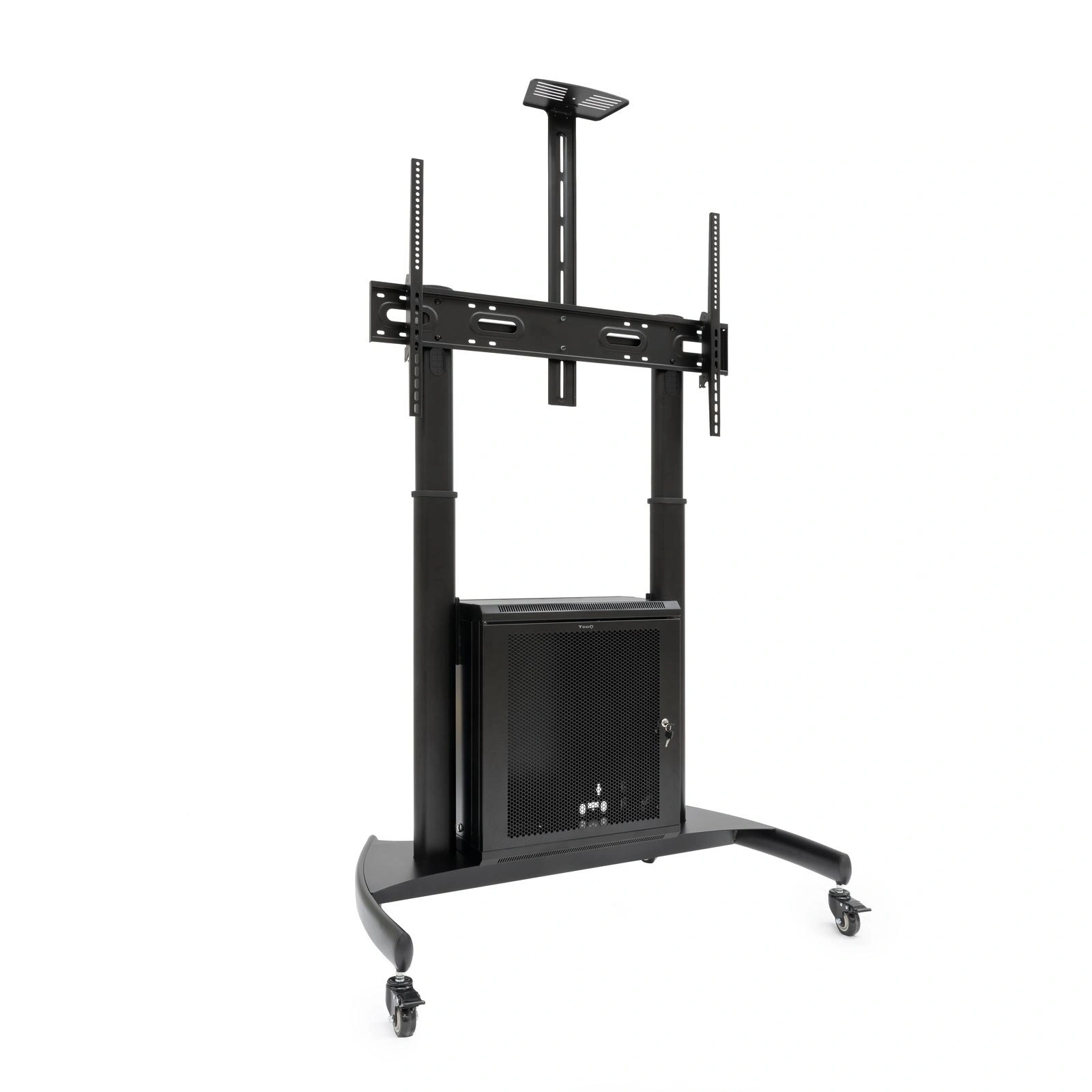 TooQ “NARNIA” Soporte de Suelo con Armario Multiusos + Accesorios Rack para Pantallas 60"- 100", Negro