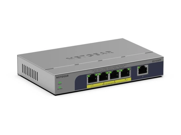 NETGEAR GS105PP No administrado Gigabit Ethernet (10/100/1000) Energía sobre Ethernet (PoE) Montaje en pared/escritorio Gris